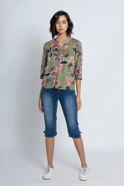 Green Floral Printed Blouse