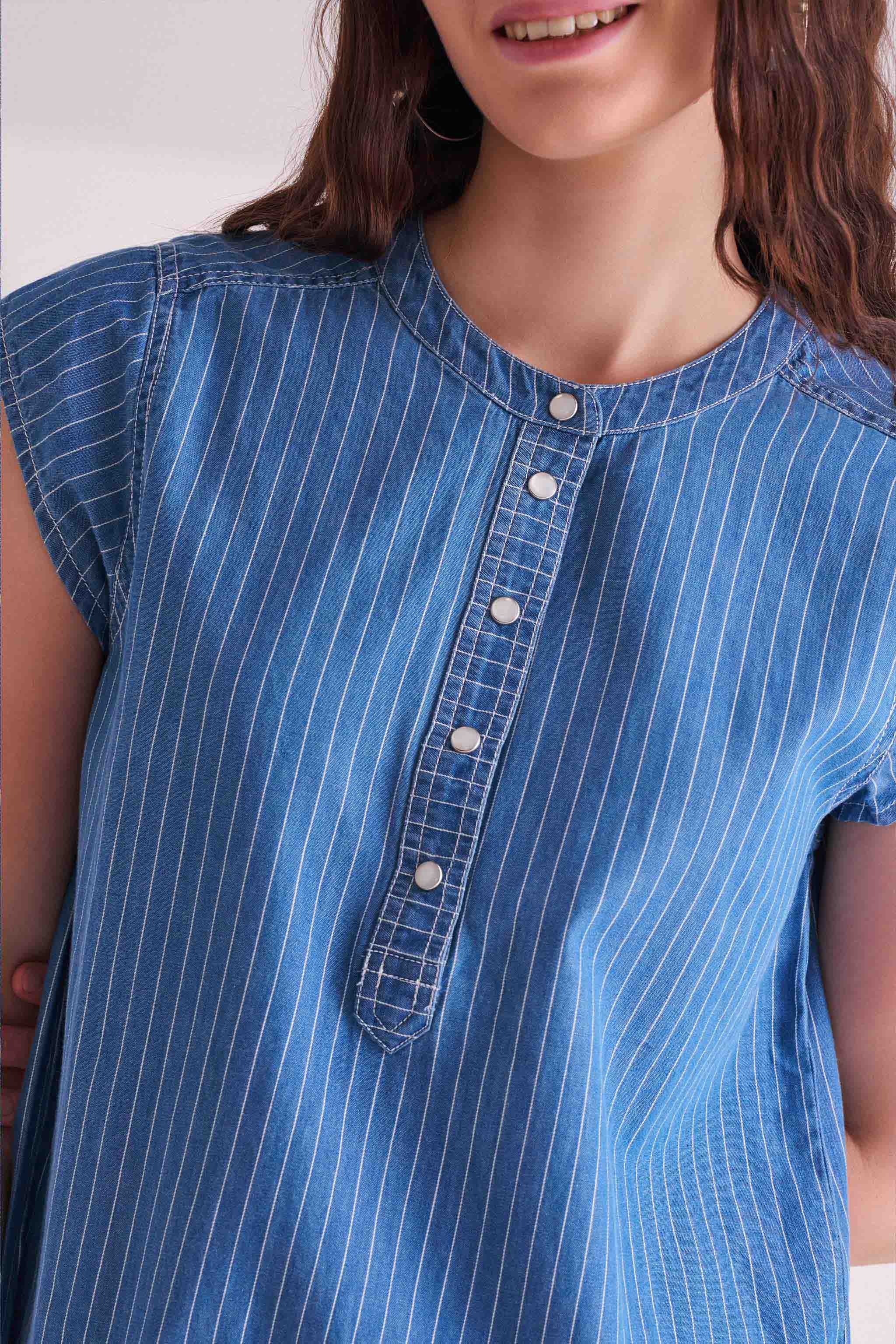 Denim Blue Striped Top