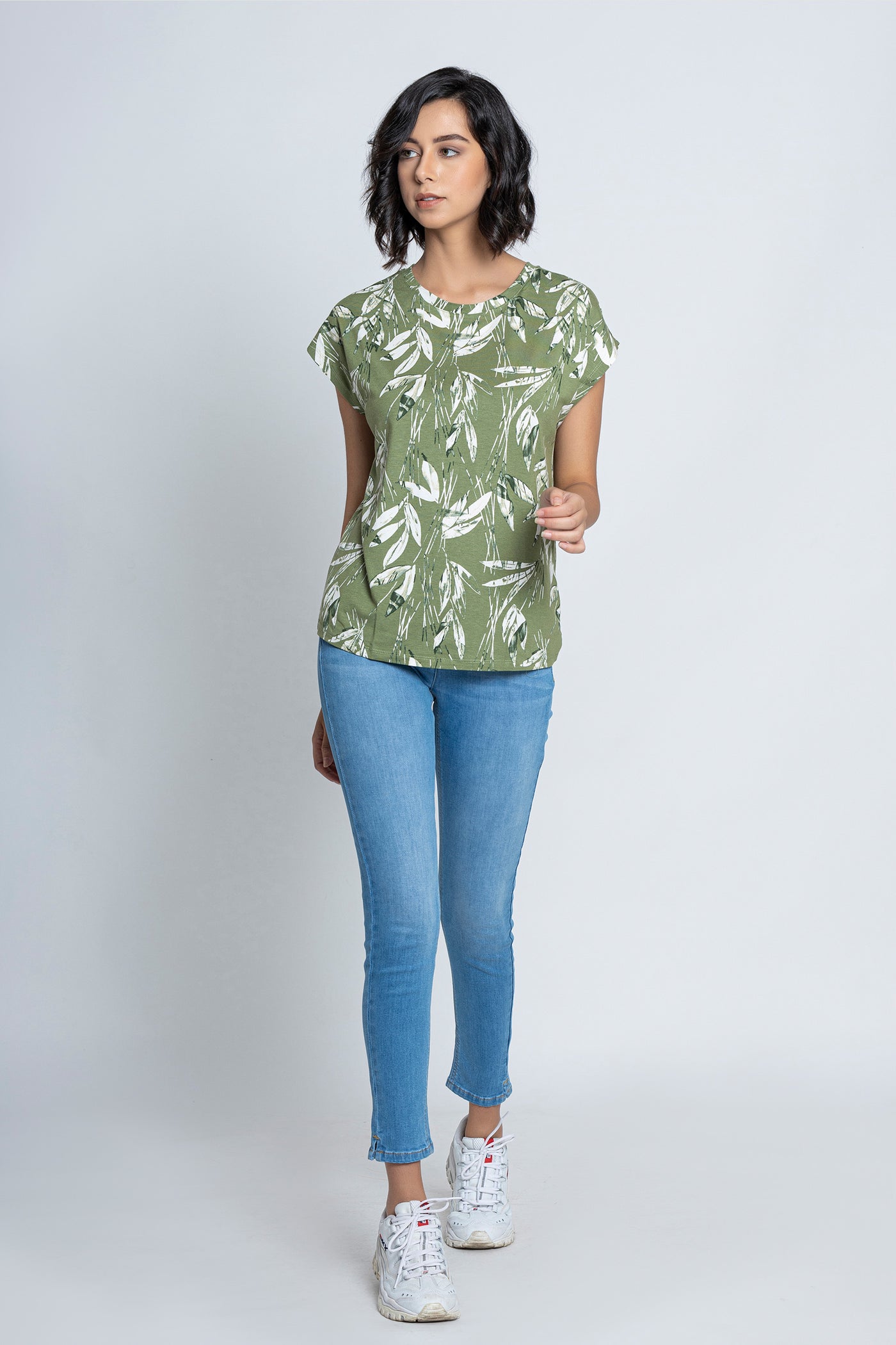 Green Leaf Printed Short Sleeves T-Shirt