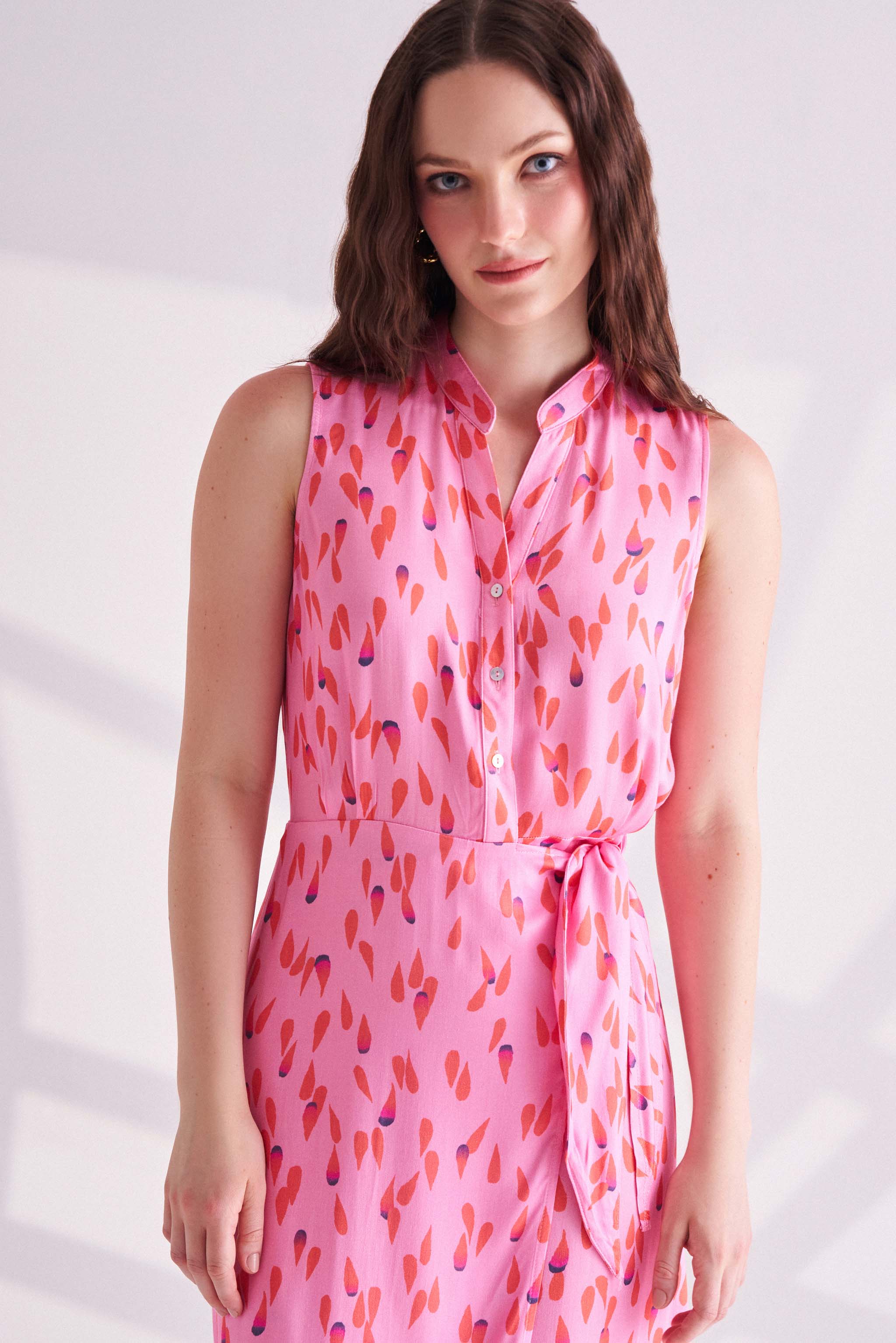 Pink Printed Sleeveless Dress