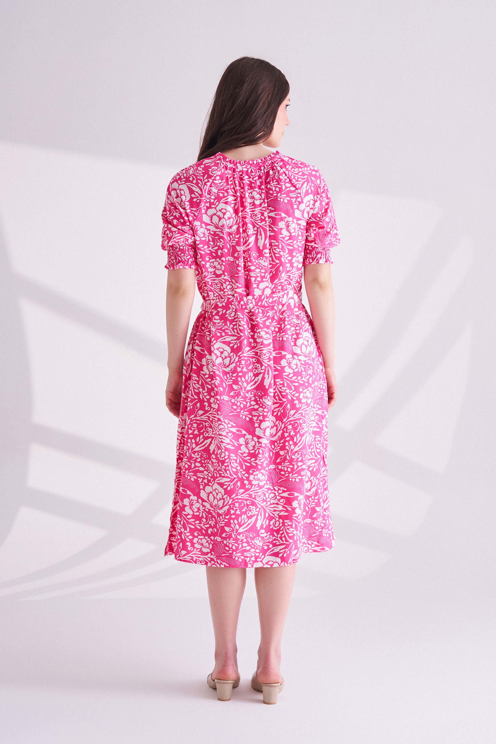 Pink Printed Dress with Belt