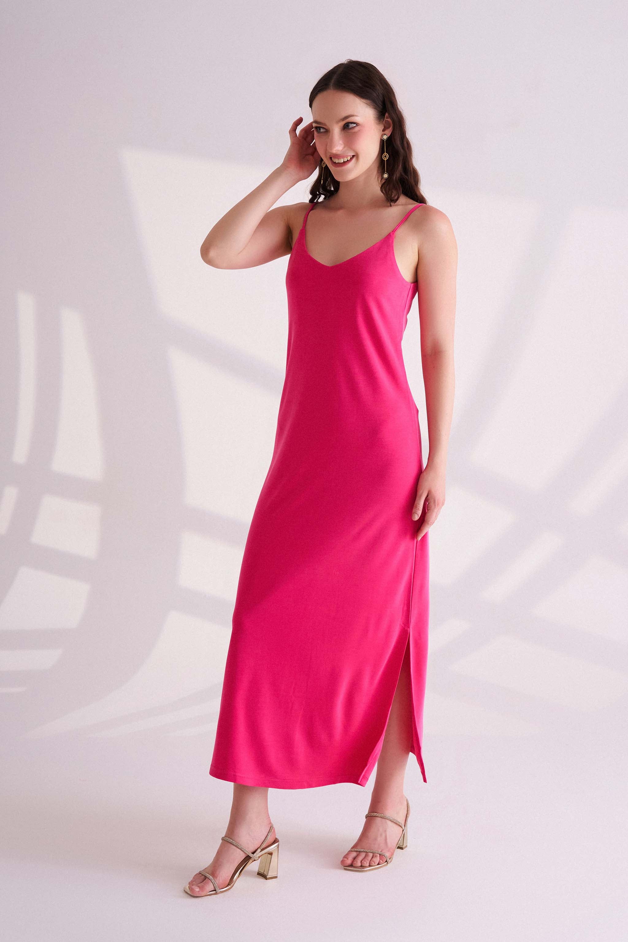 Dark Pink Slip Midi Dress