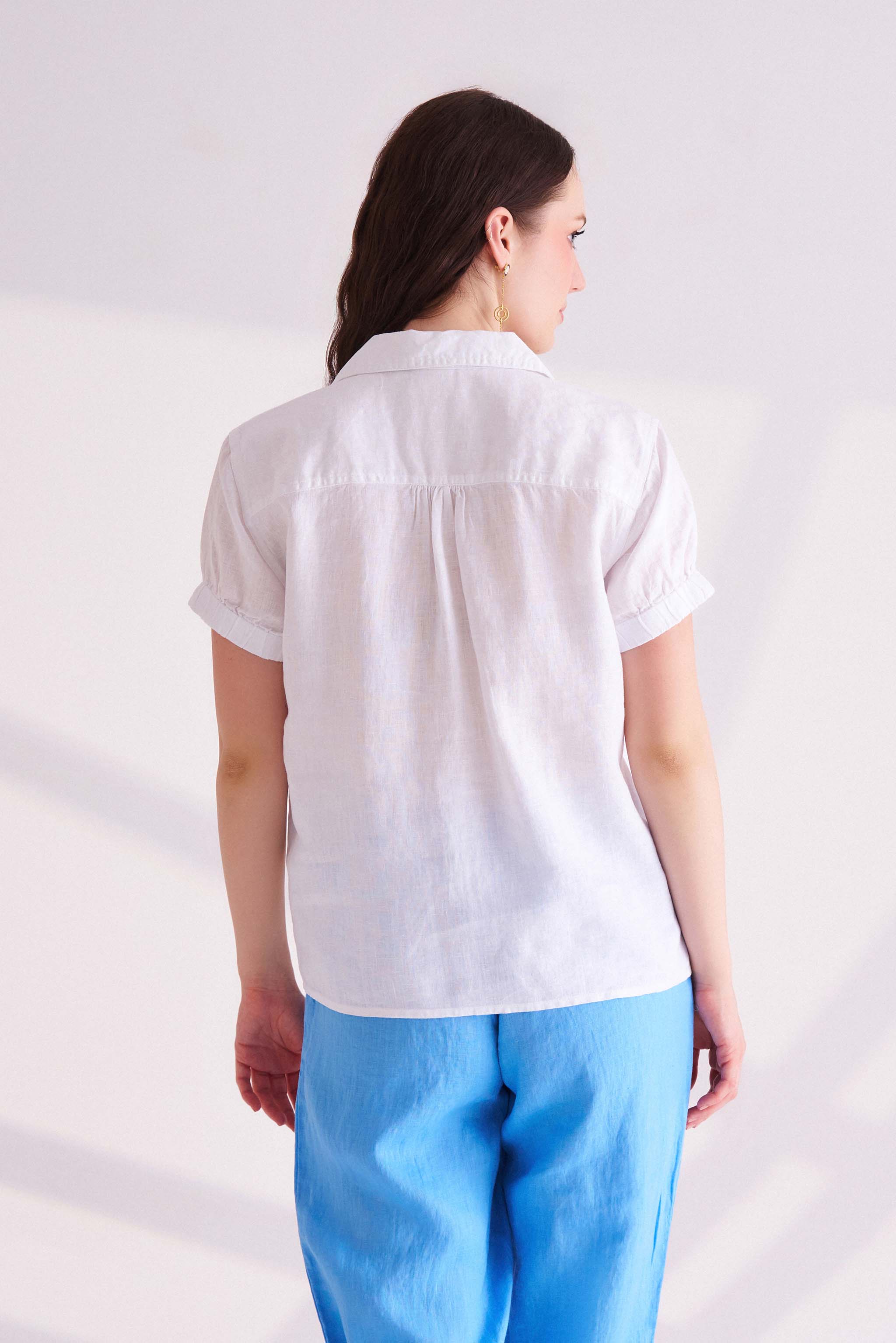 White Linen Collared Top