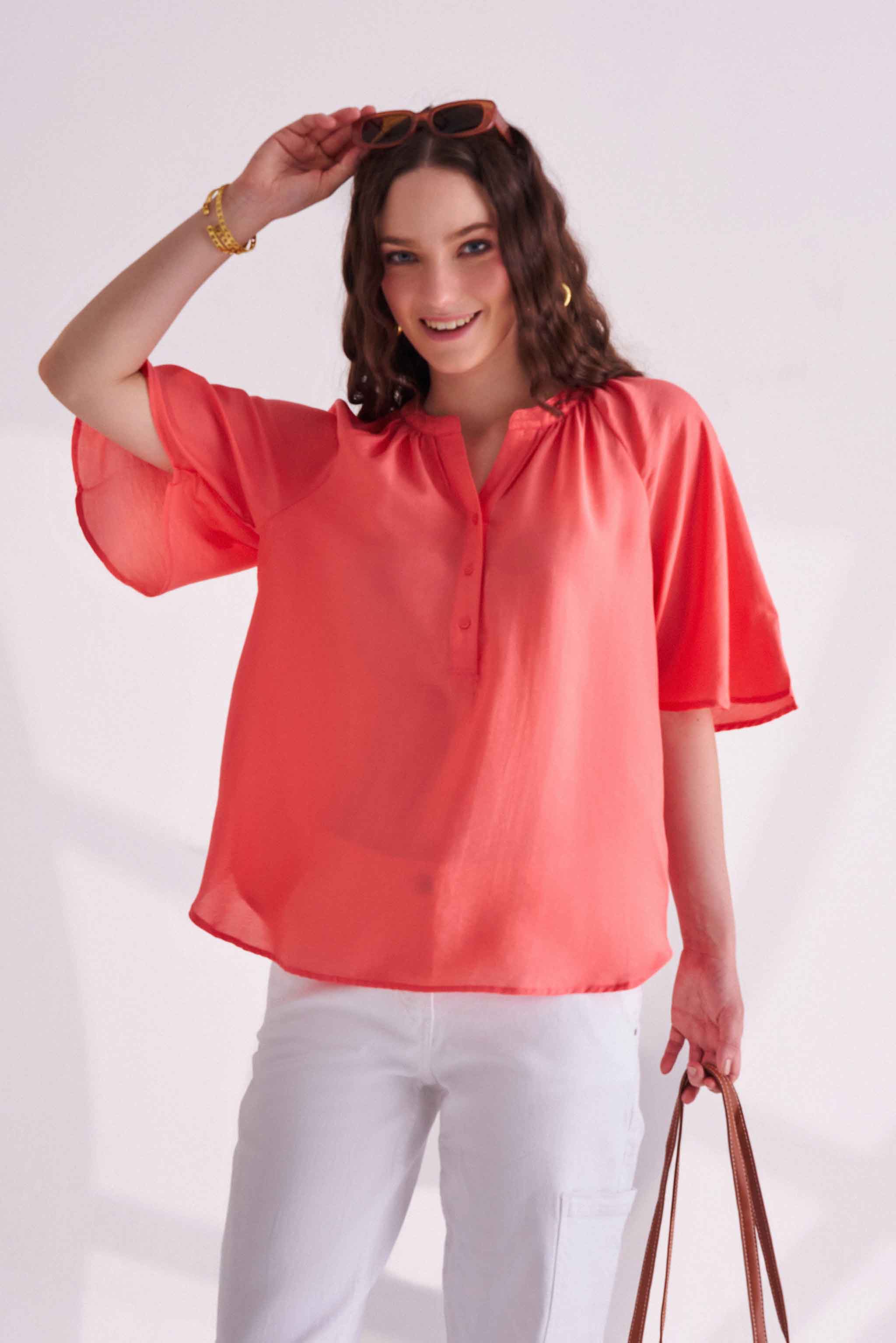 Orange Half Sleeves Top