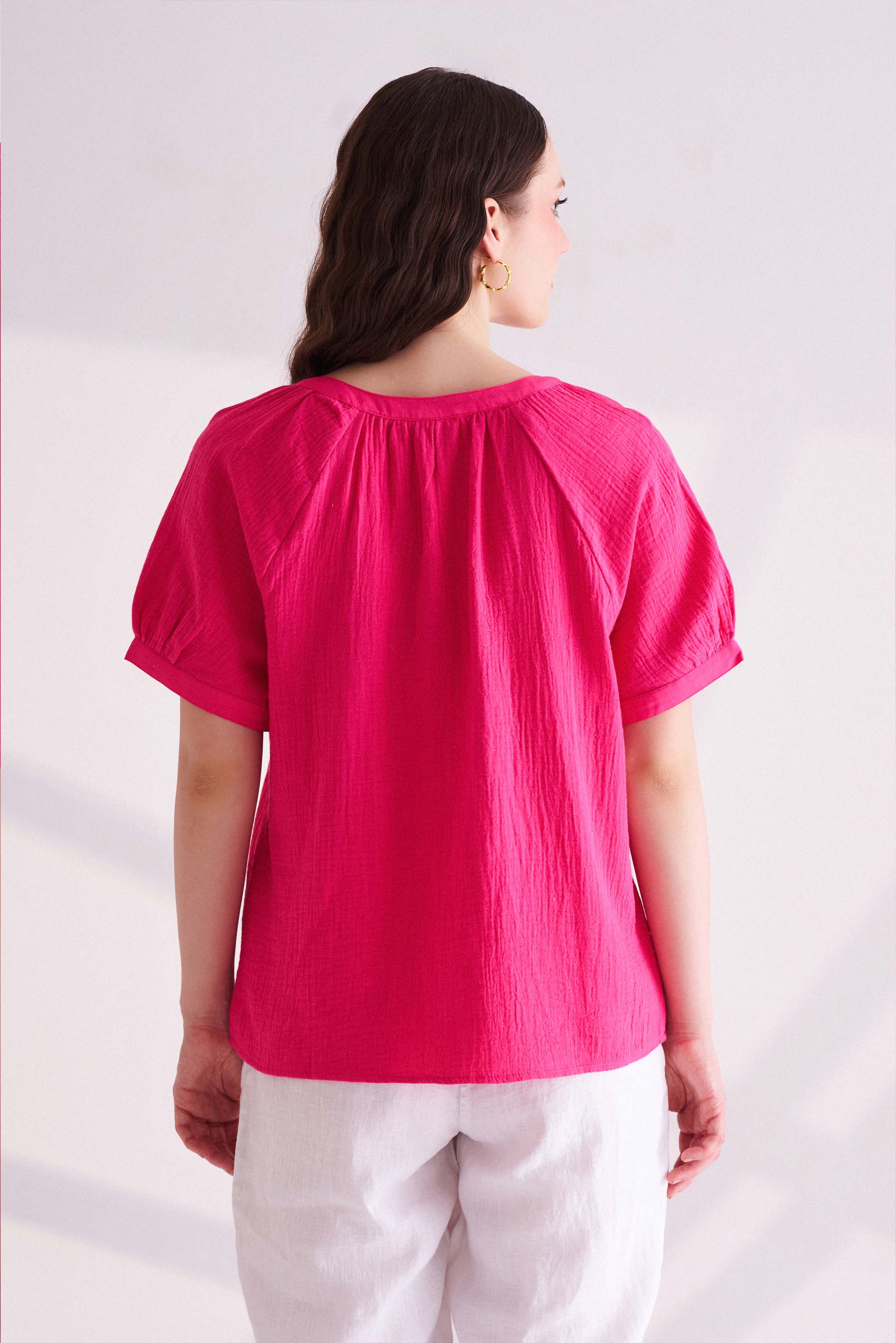 Pink Cotton Half Sleeves Top