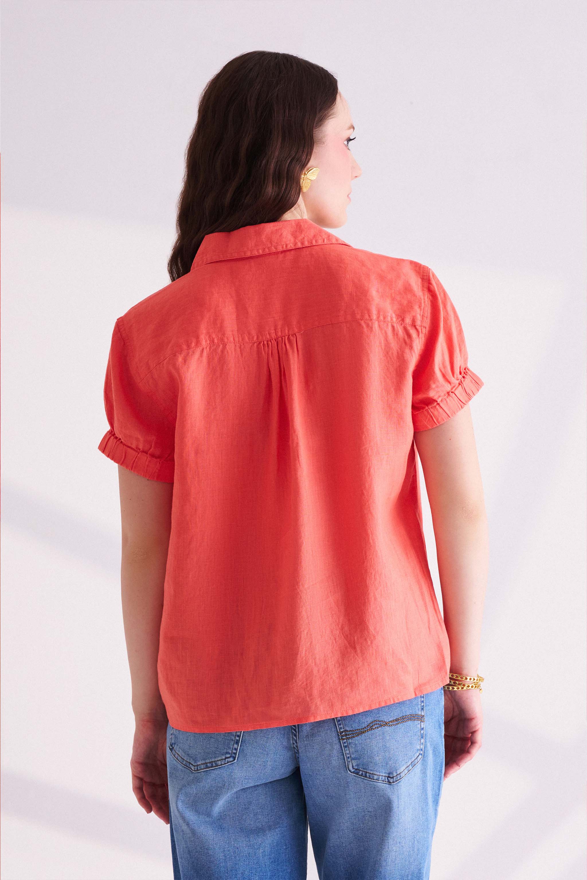 Orange Linen Collared Top