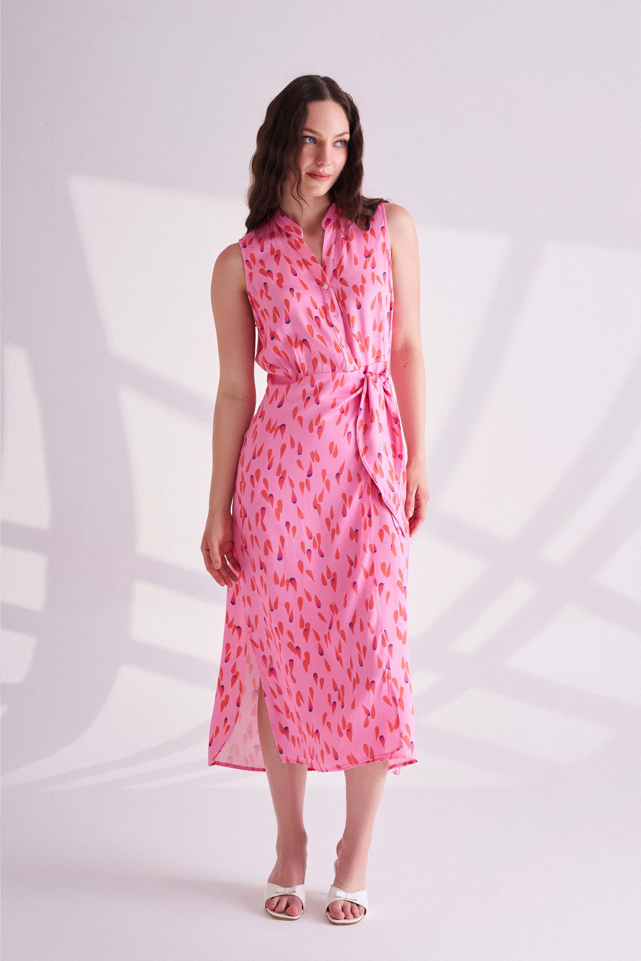 Pink Printed Sleeveless Dress