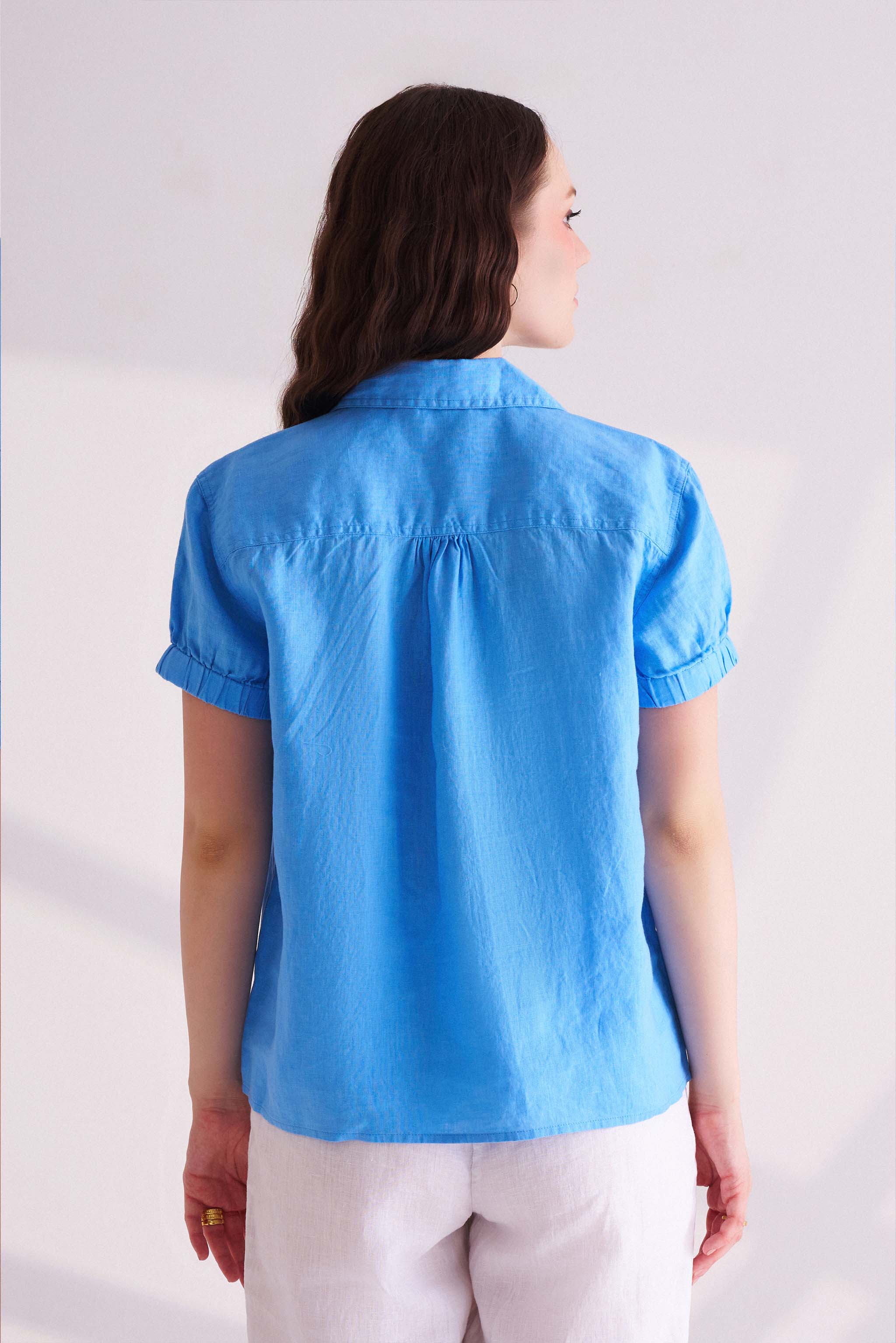 Blue Linen Collared Top