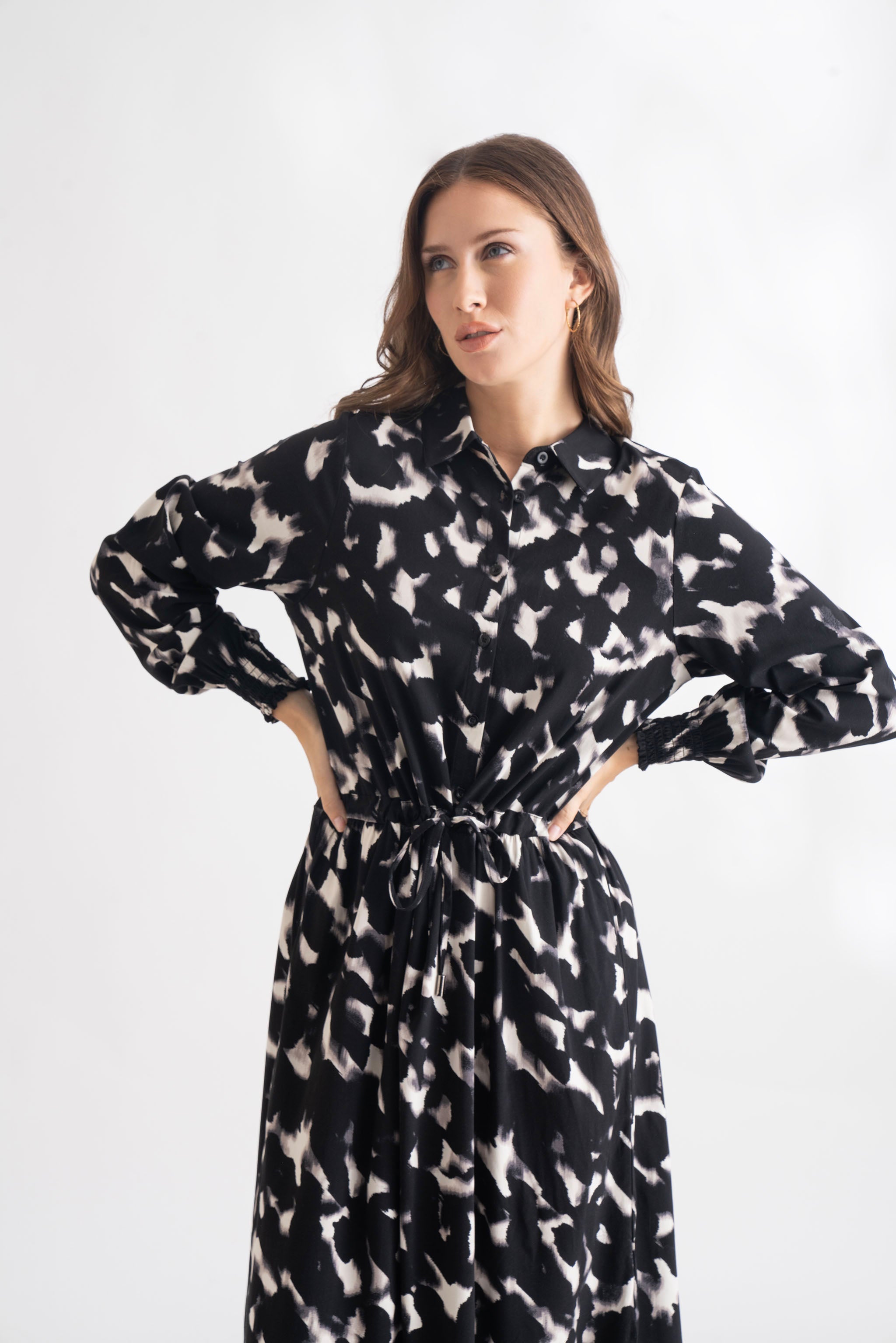 Black Printed Full Sleeves Dress