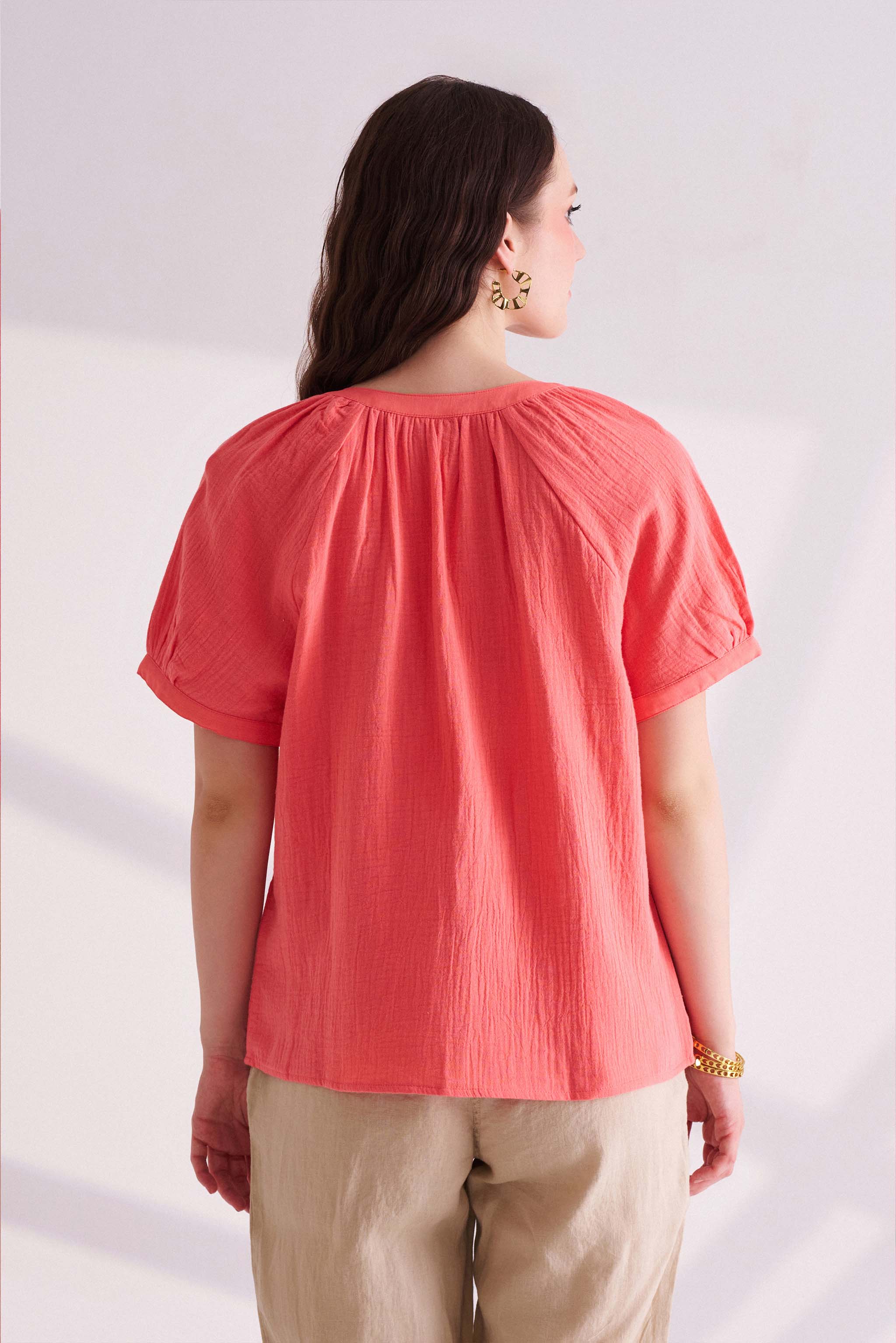 Orange Cotton Half Sleeves Top