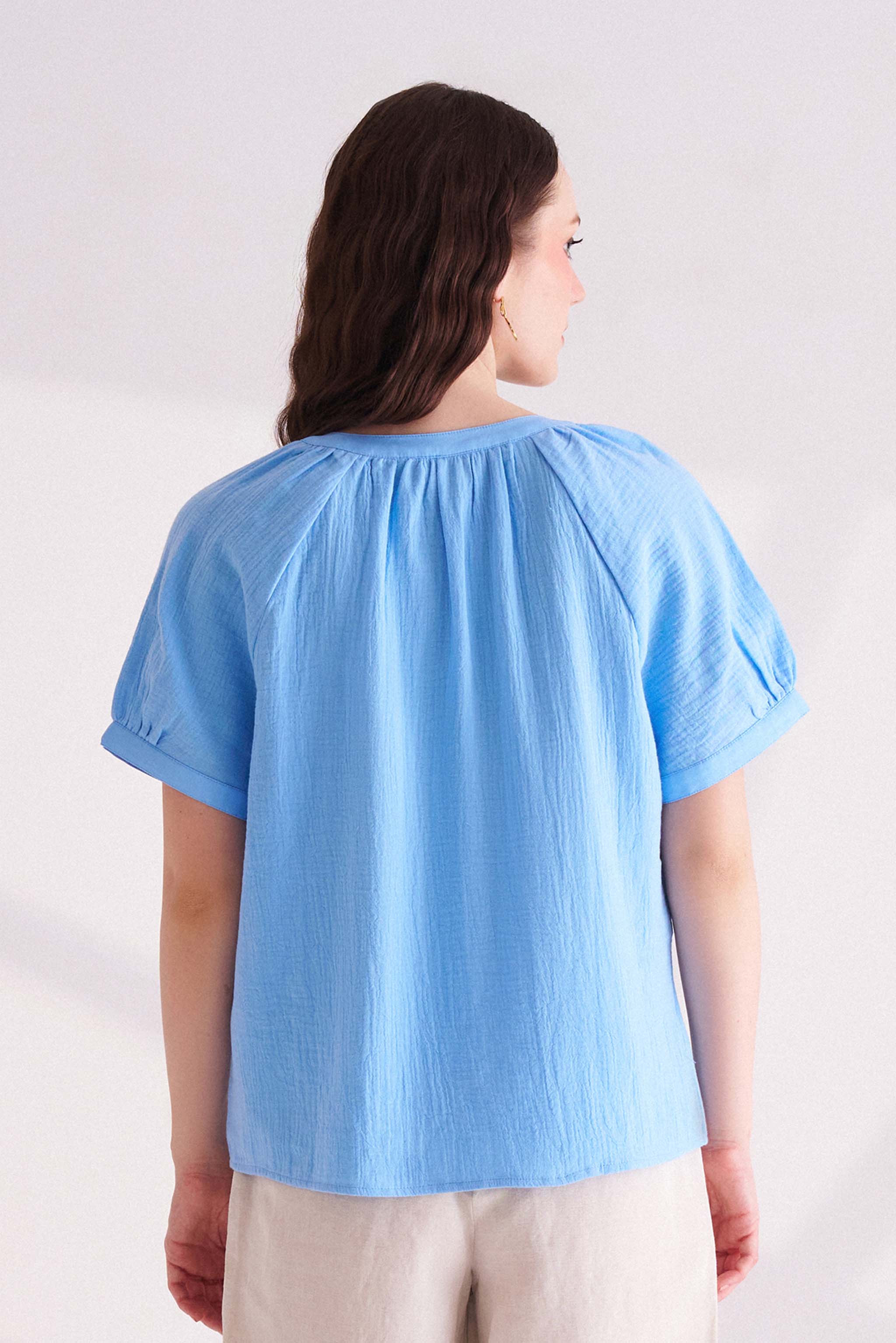 Blue Cotton Half Sleeves Top