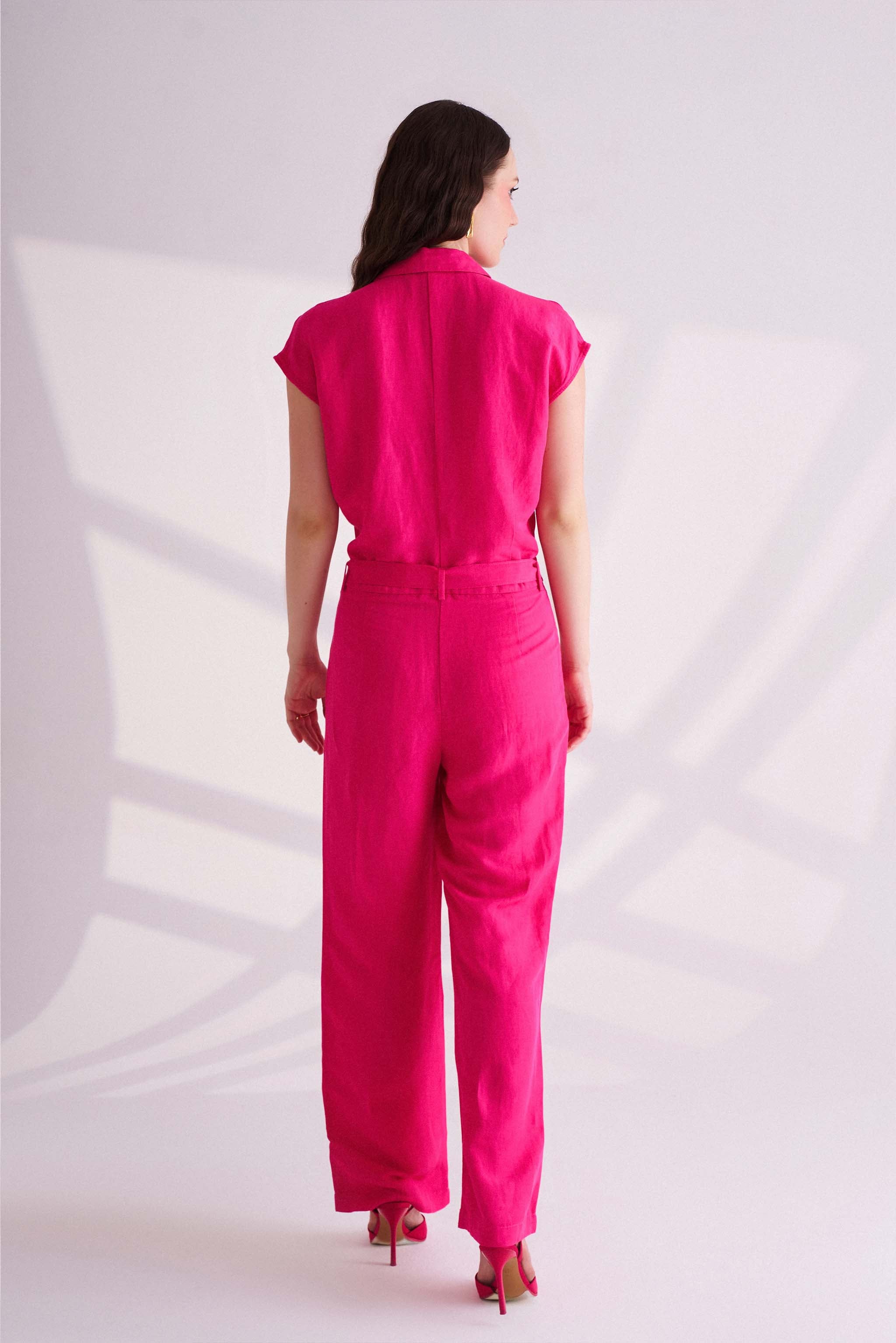 Dark Pink Linen Jumpsuit