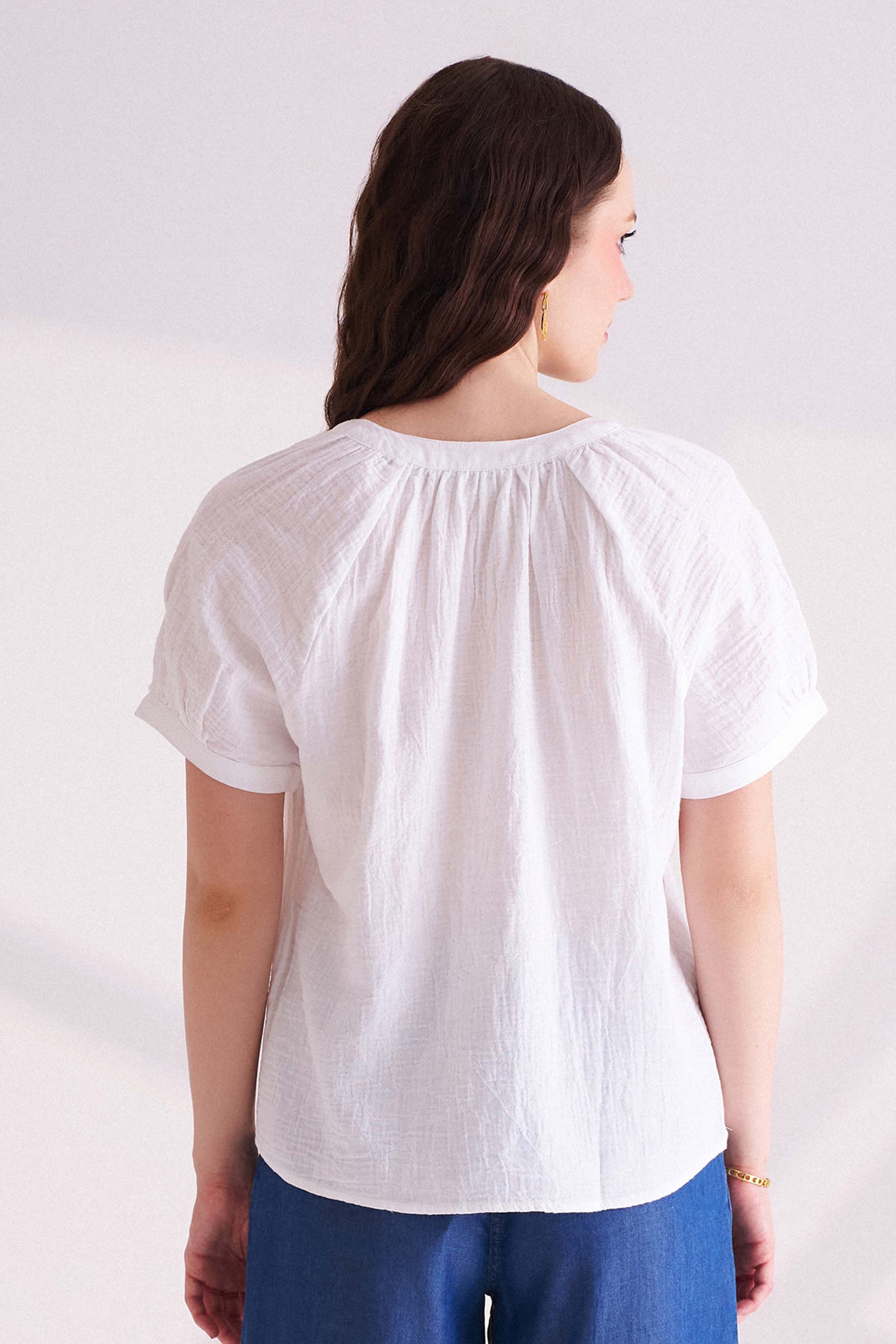 White Cotton Half Sleeves Top