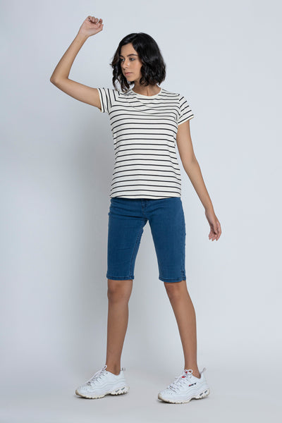 White with Black Stripes Short Sleeves T-Shirt