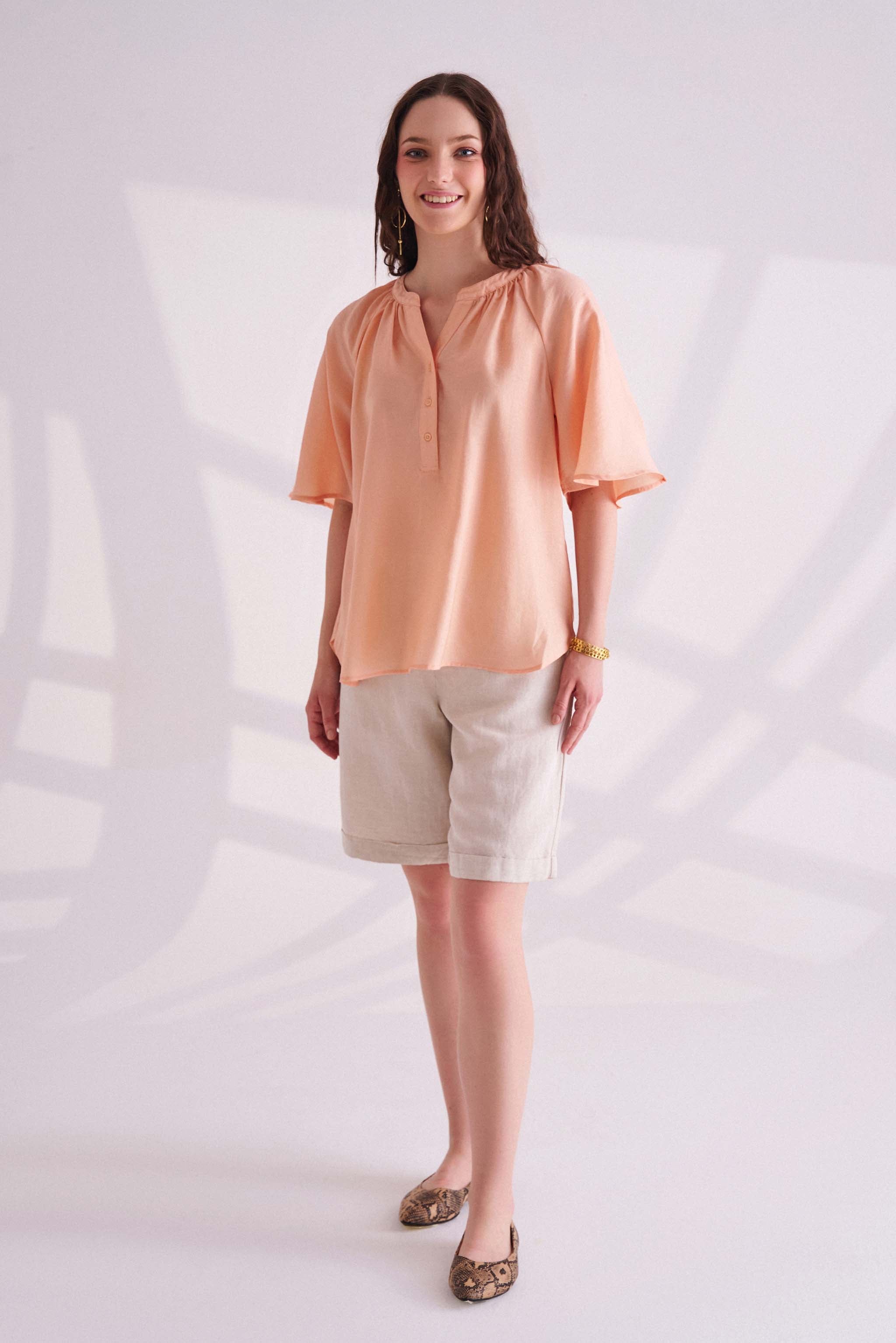 Peach Half Sleeves Top