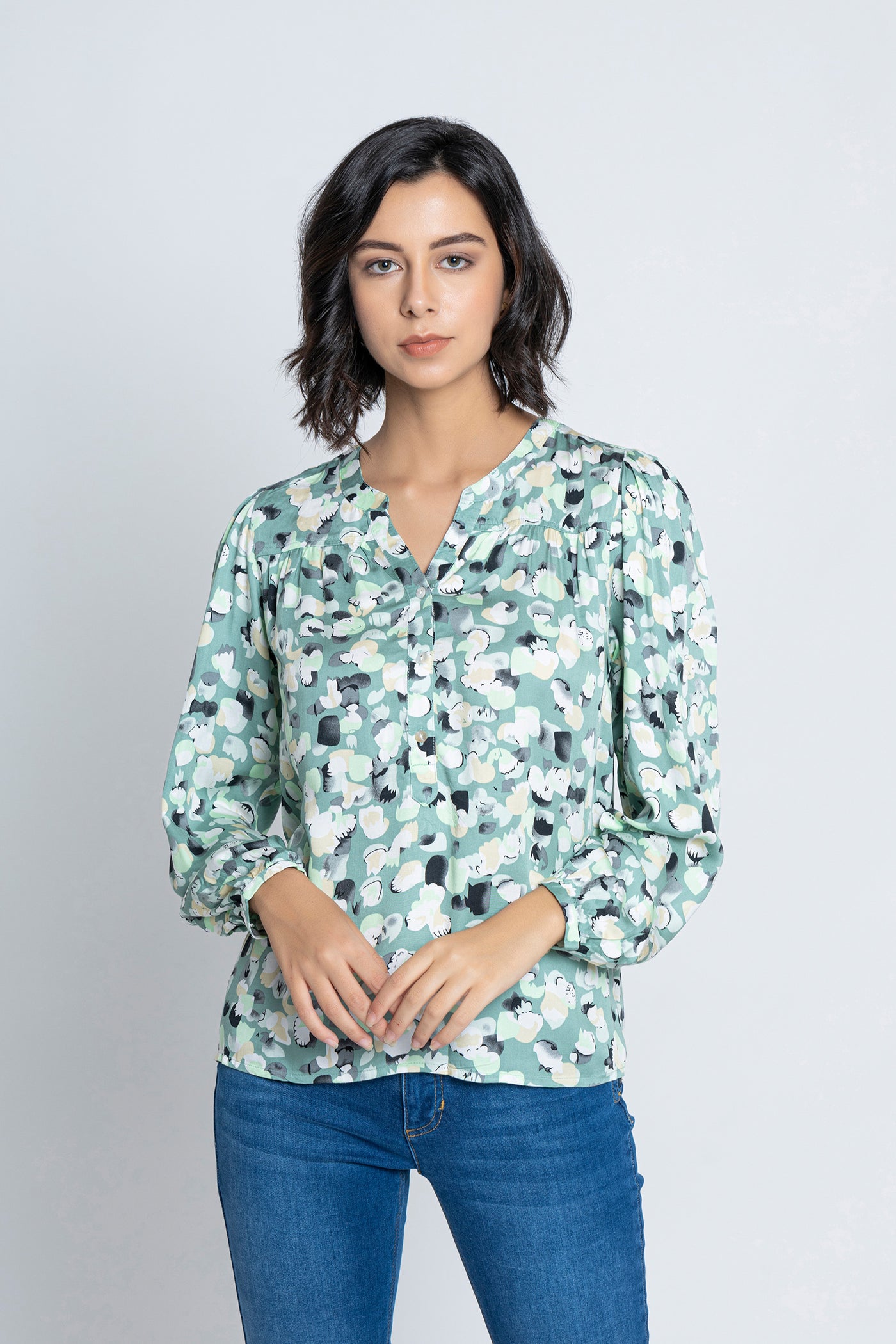 Mint Green Floral Printed Blouse