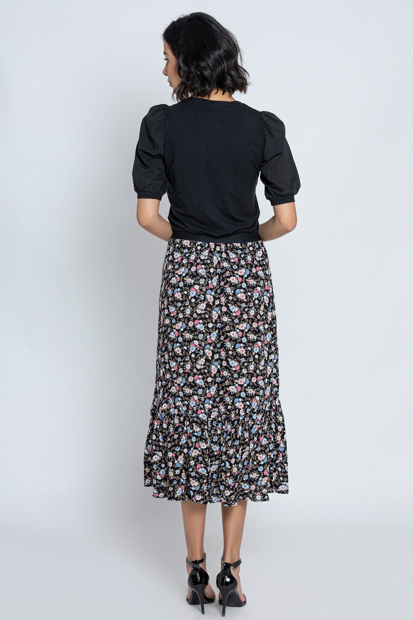 Black Floral Printed Skirt