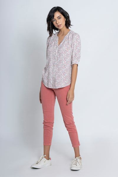 White with Blue & Pink Printed Blouse