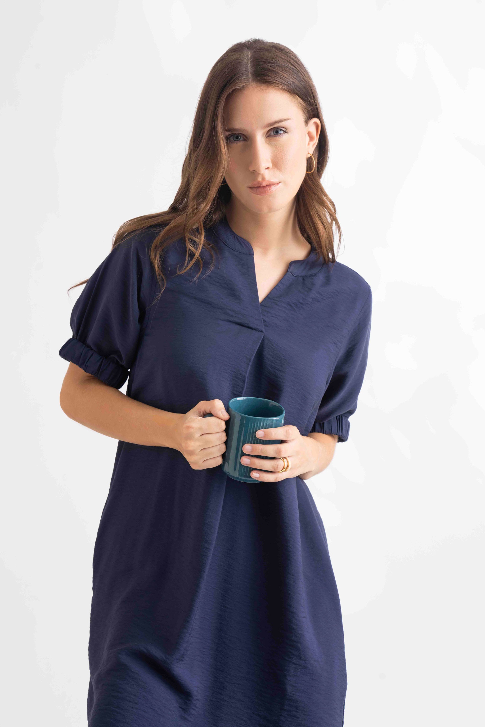 Navy Short Sleeves Dress