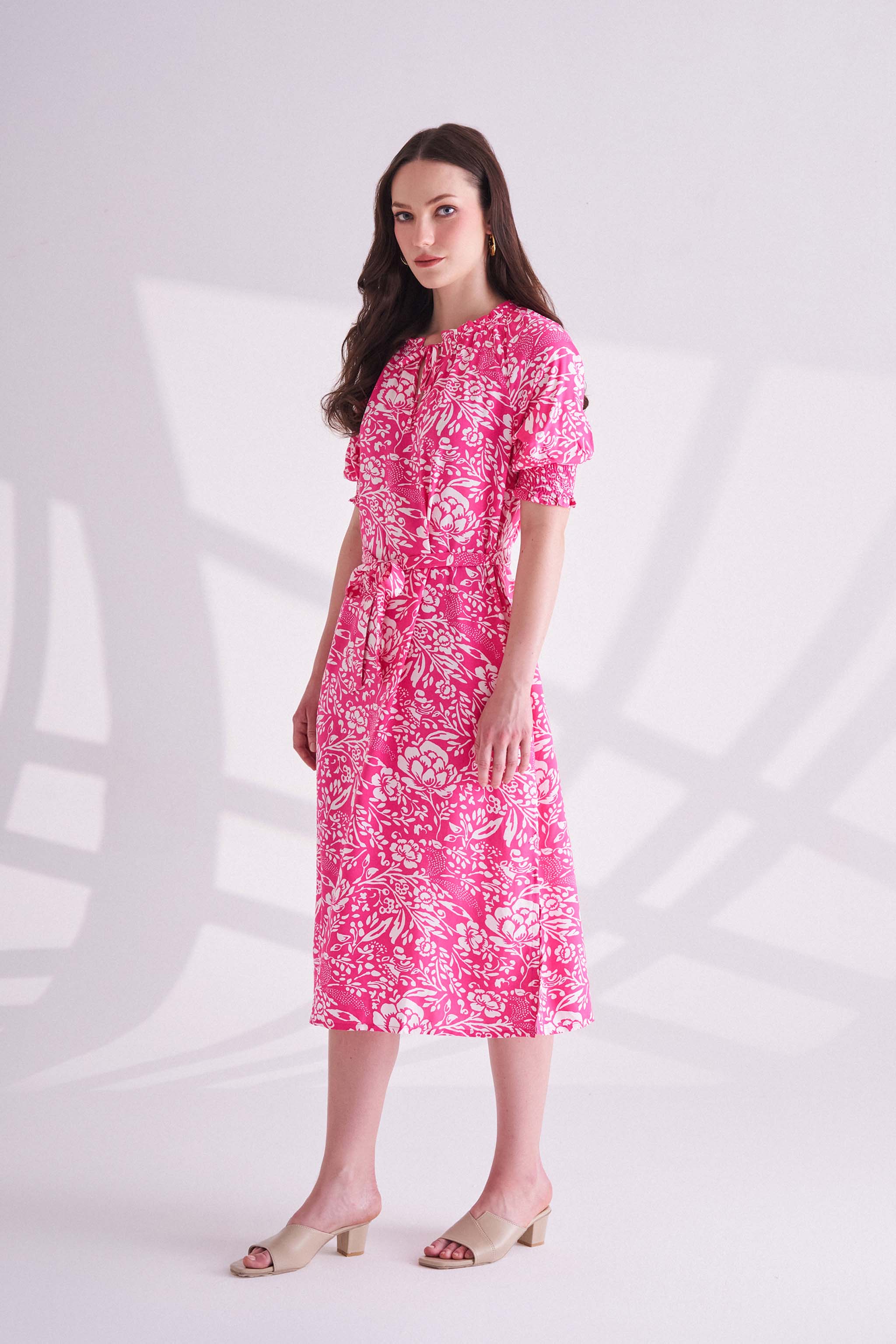 Pink Printed Dress with Belt