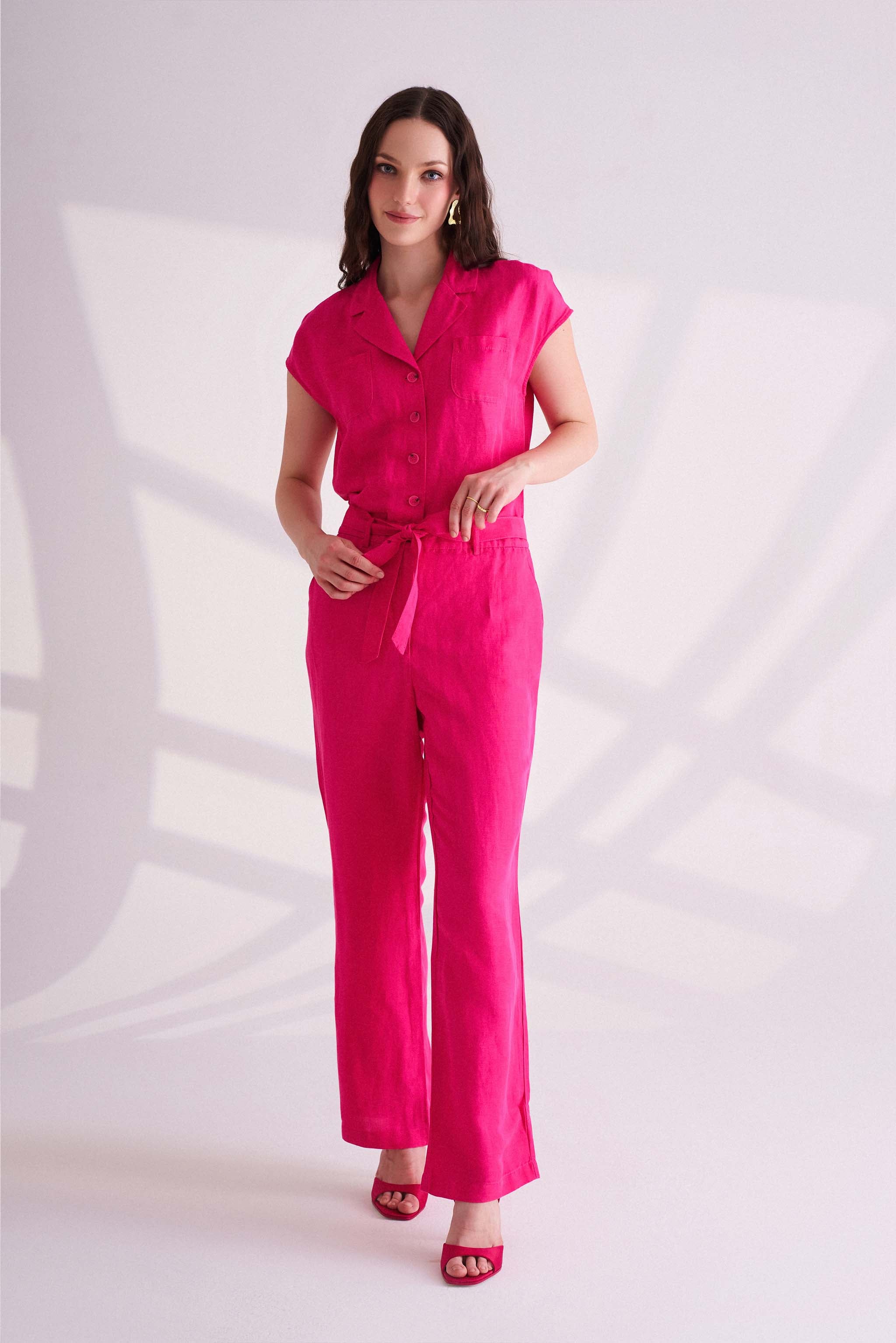 Dark Pink Linen Jumpsuit