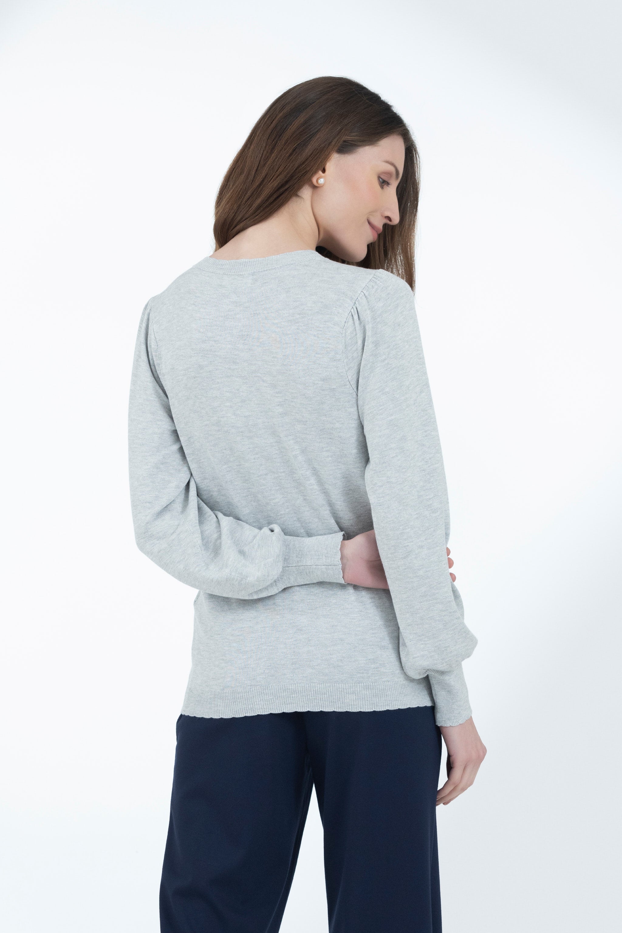 Light Grey Melange Knit Cardigan