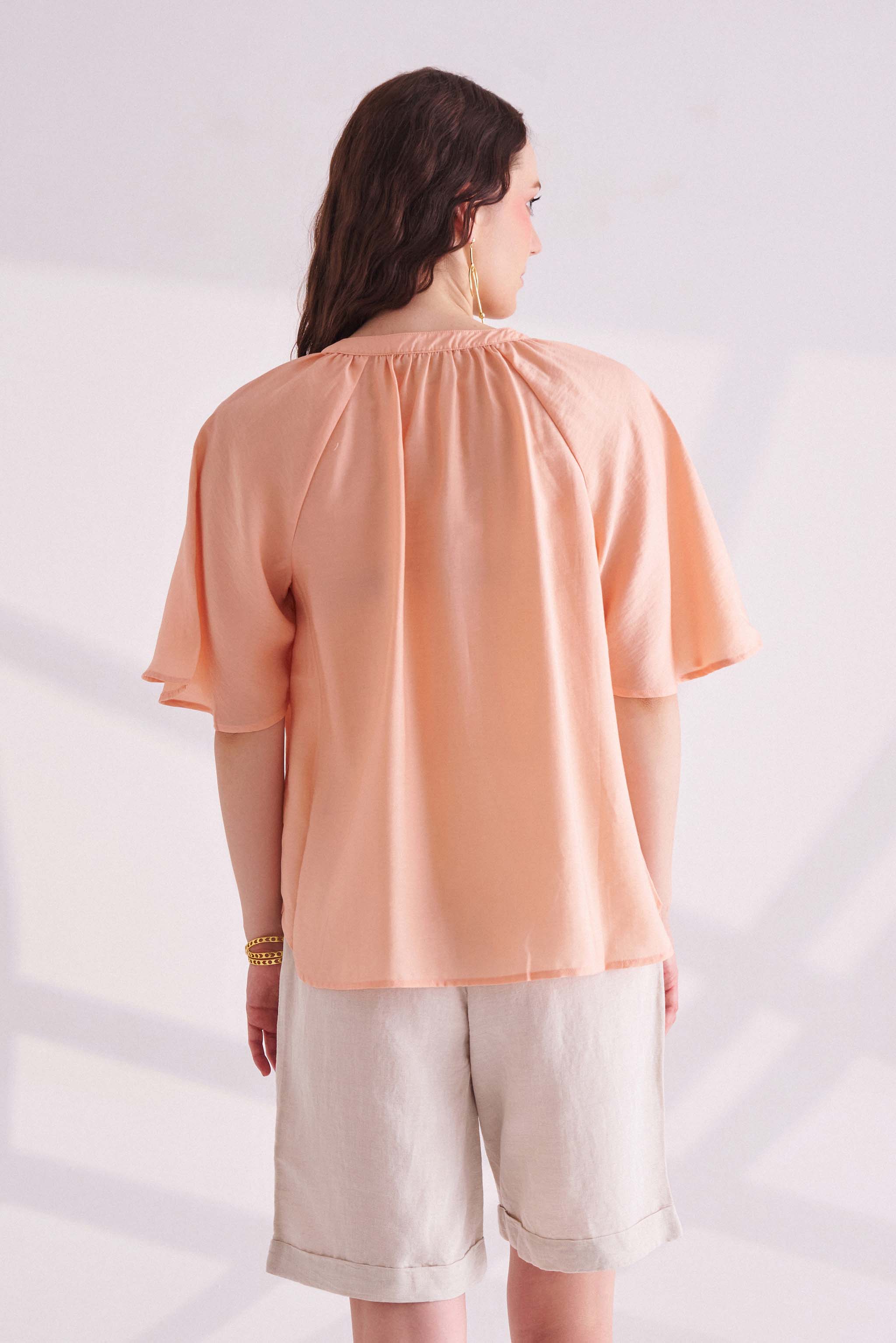 Peach Half Sleeves Top