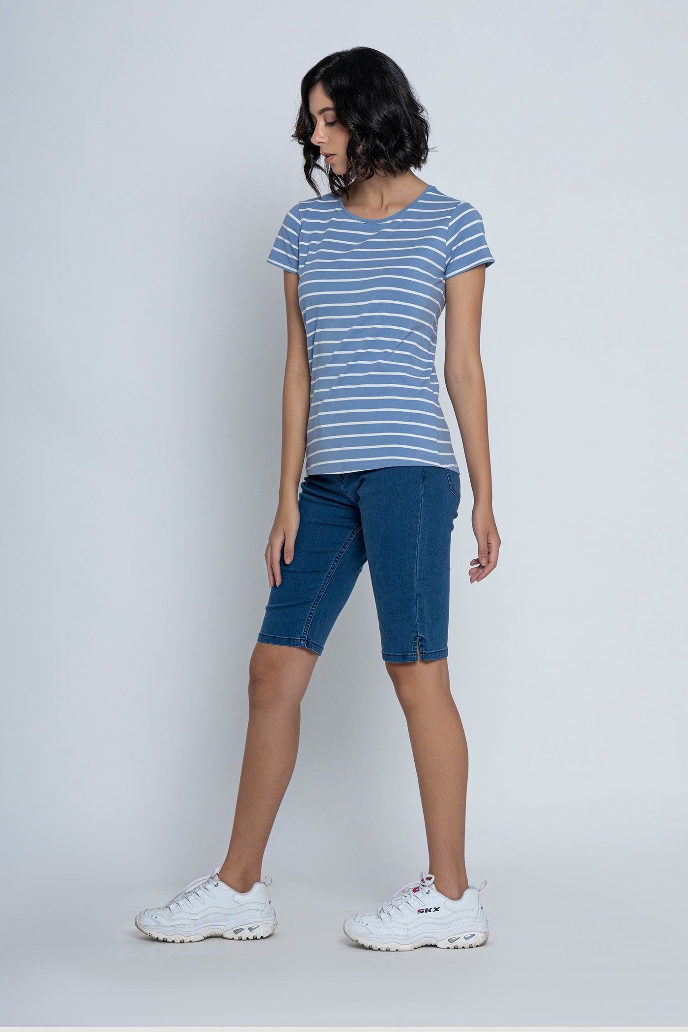 Blue with White Stripes Short Sleeves T-Shirt