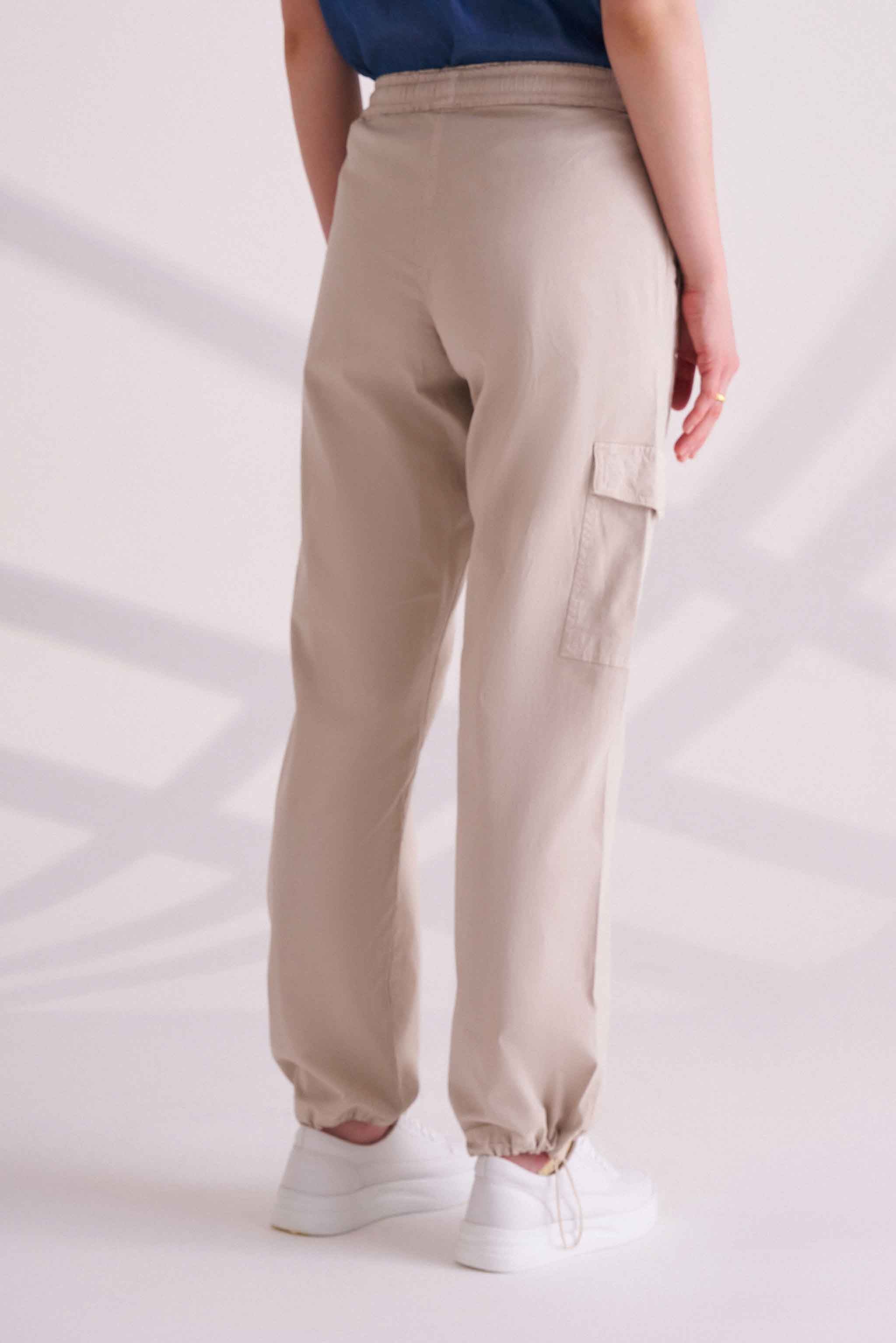 Beige Cotton Cargo Pants