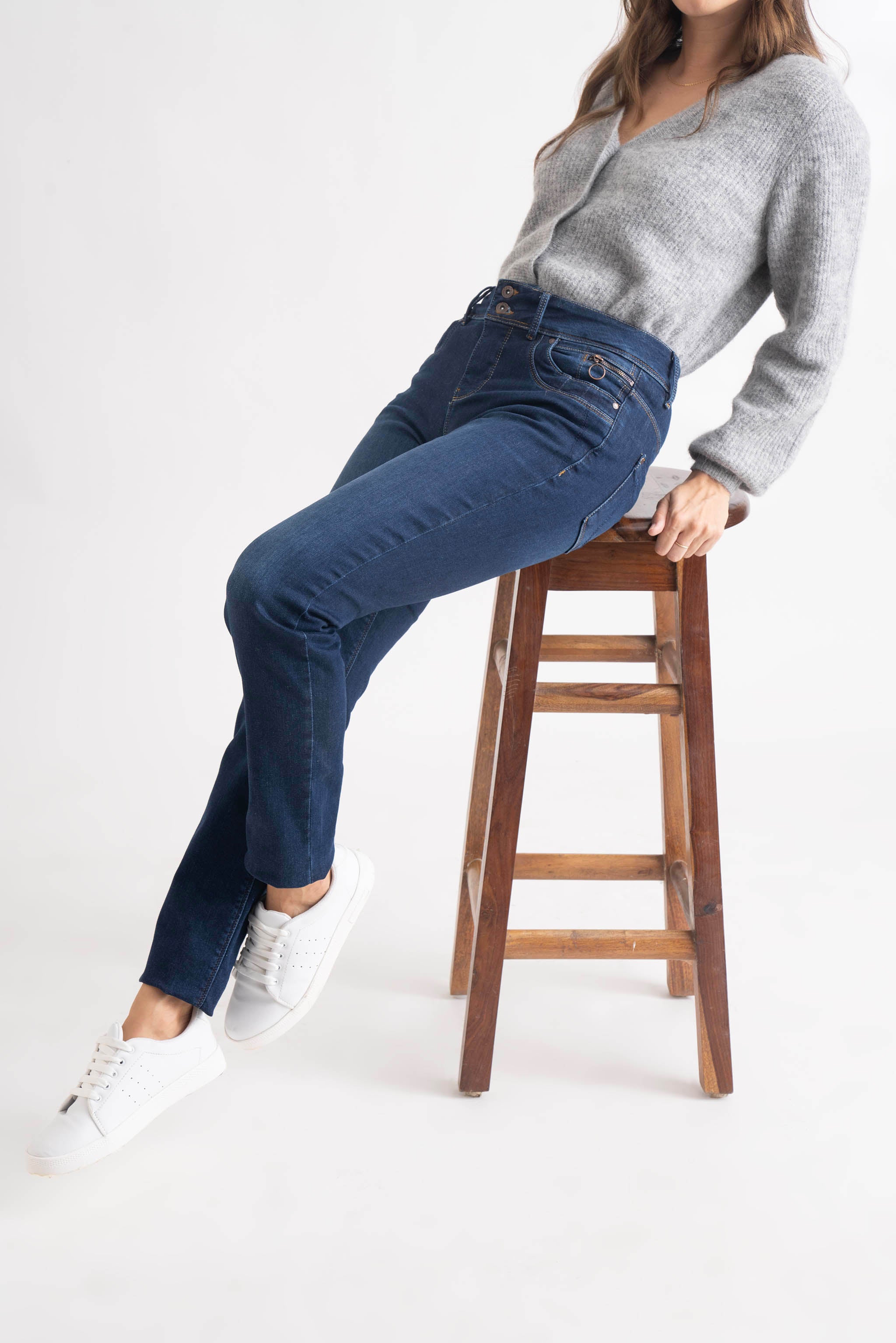 Dark Blue Hannah  Straight Legs Jeans