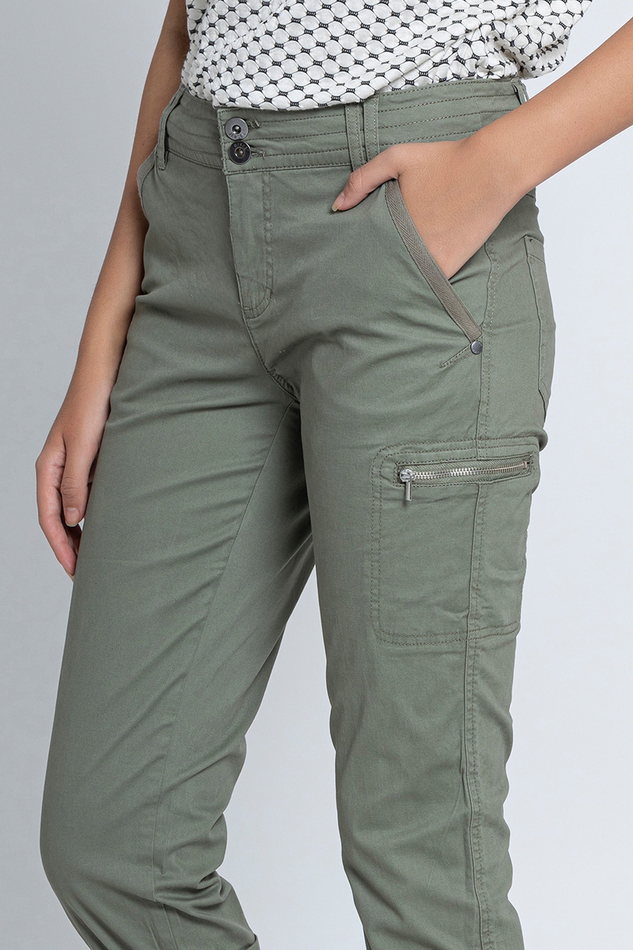 Military Green Casual Capri