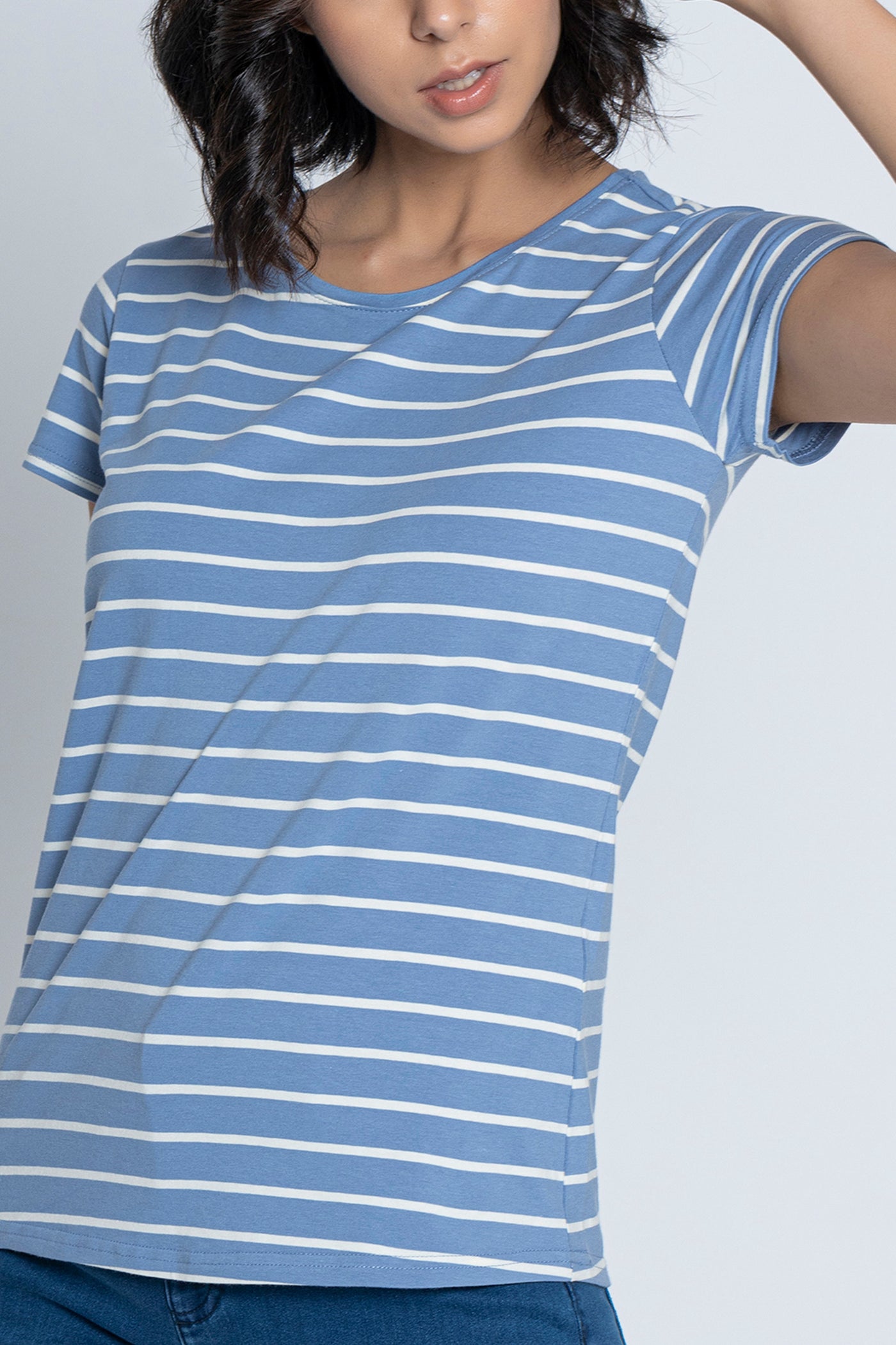 Blue with White Stripes Short Sleeves T-Shirt