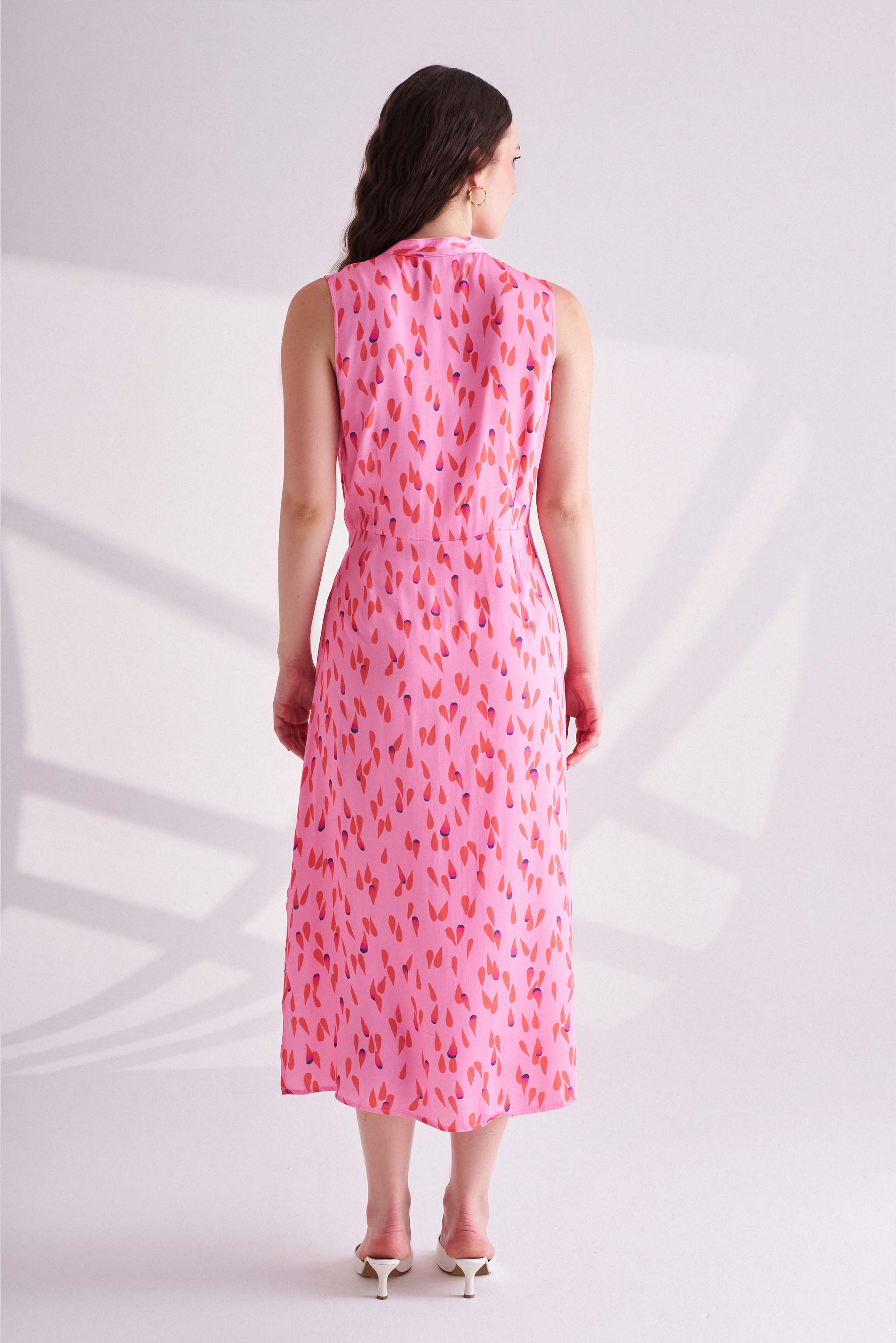 Pink Printed Sleeveless Dress