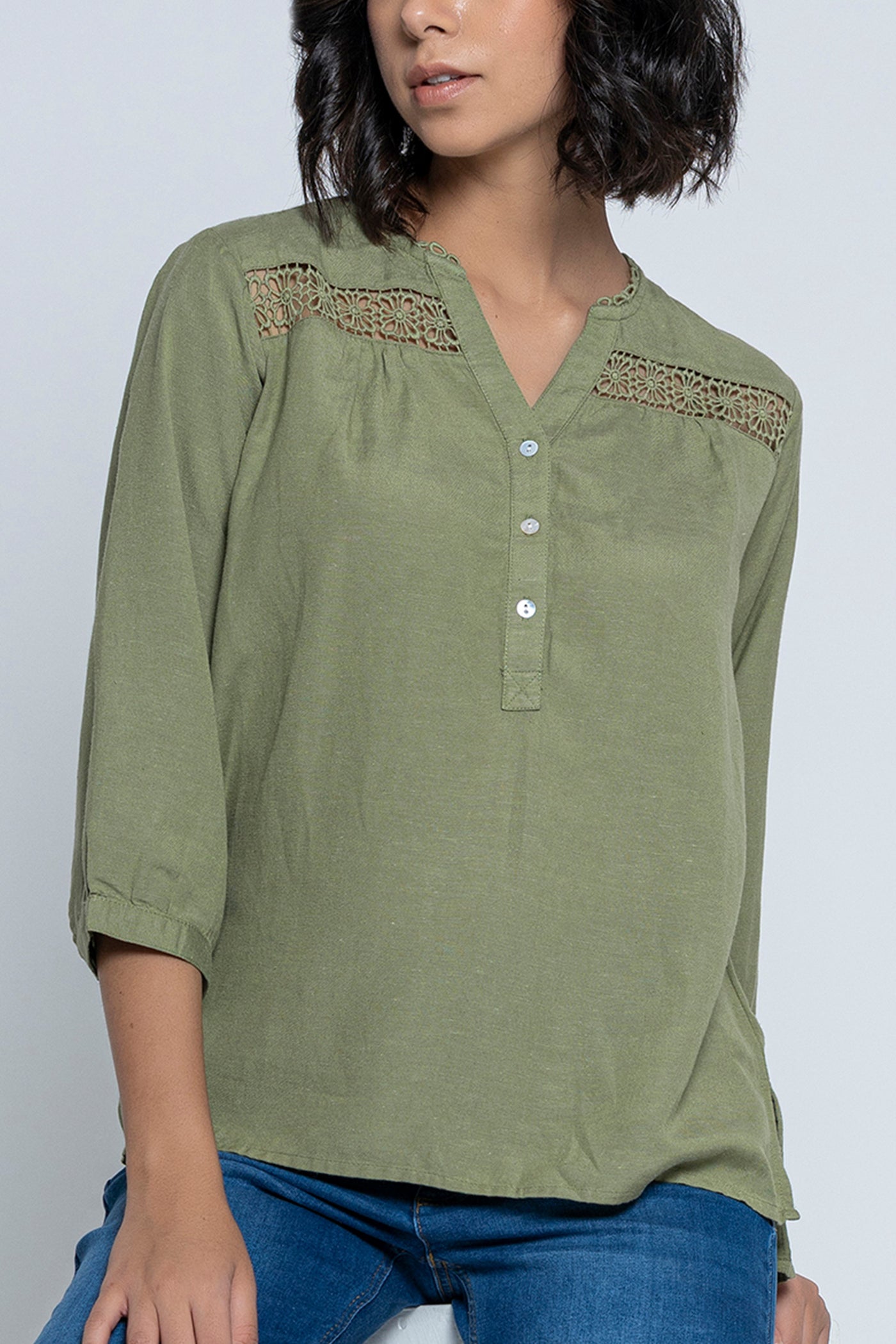 Olive Green 3/4 Sleeves Blouse