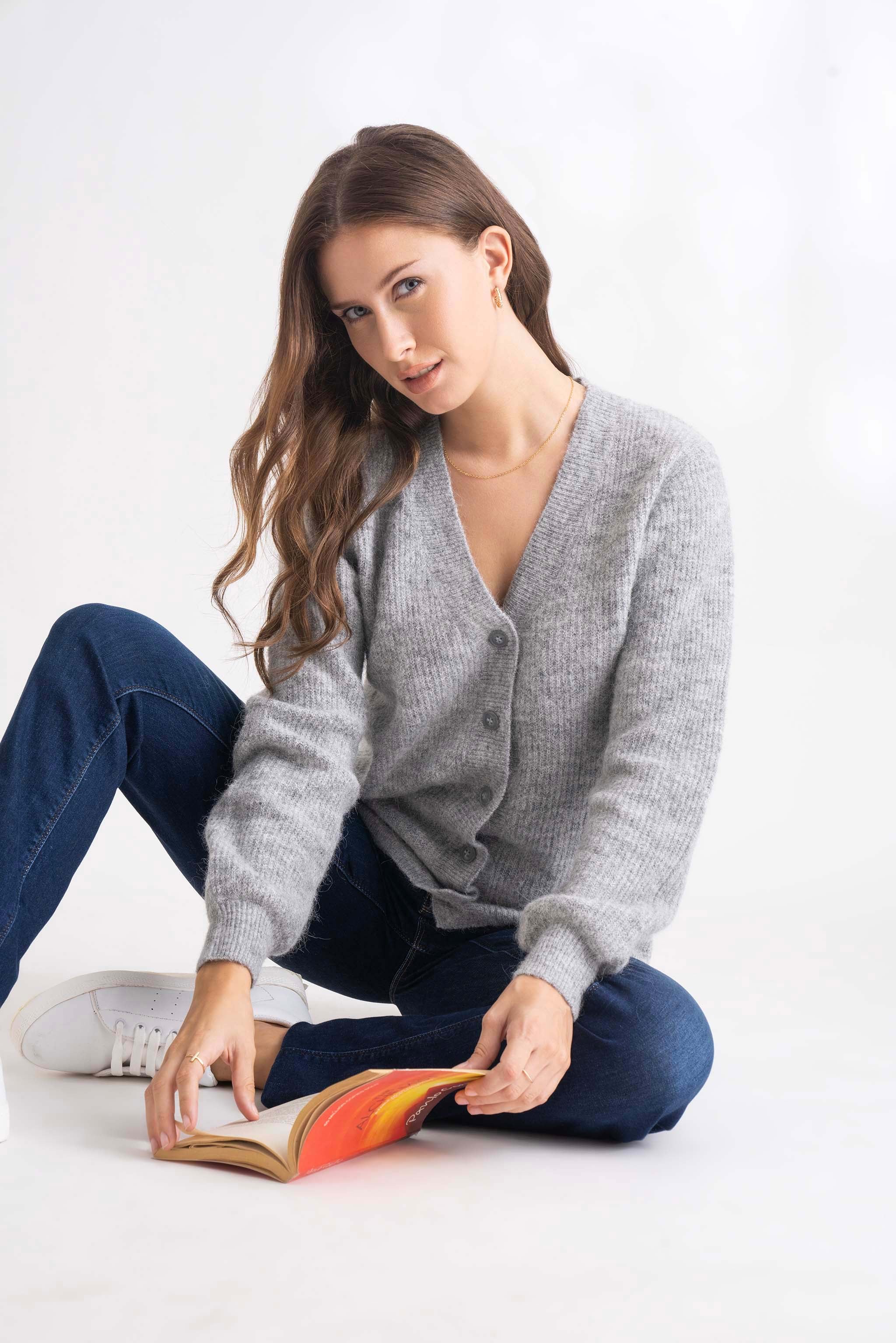 Light Grey Melange Cardigan Heavy