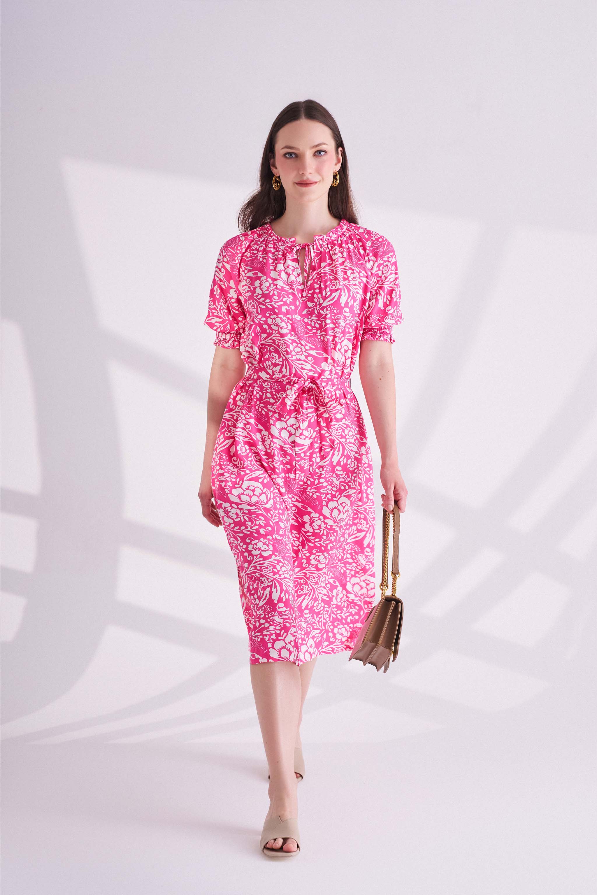 Pink Printed Dress with Belt