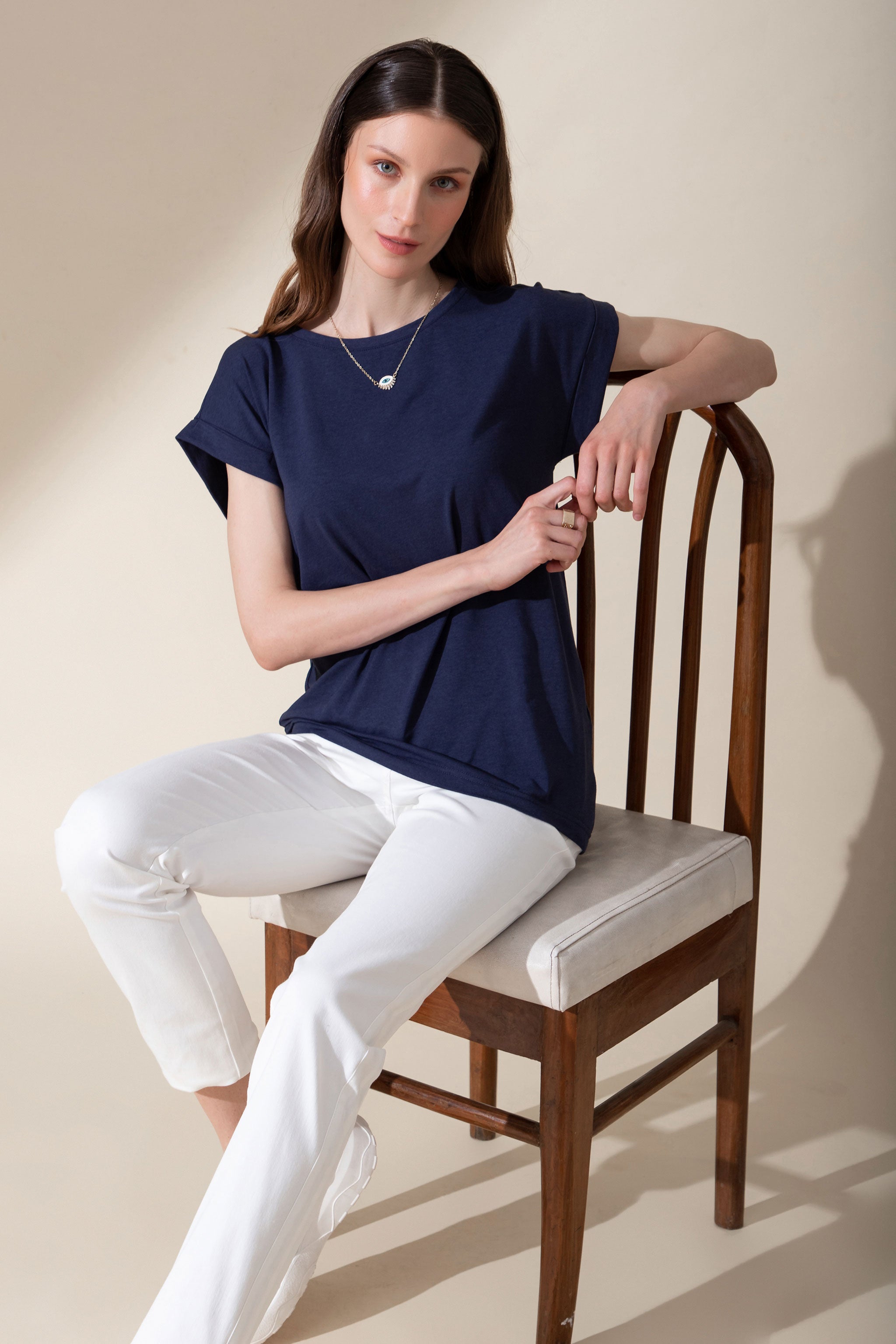 Navy T-shirt with cap sleeve