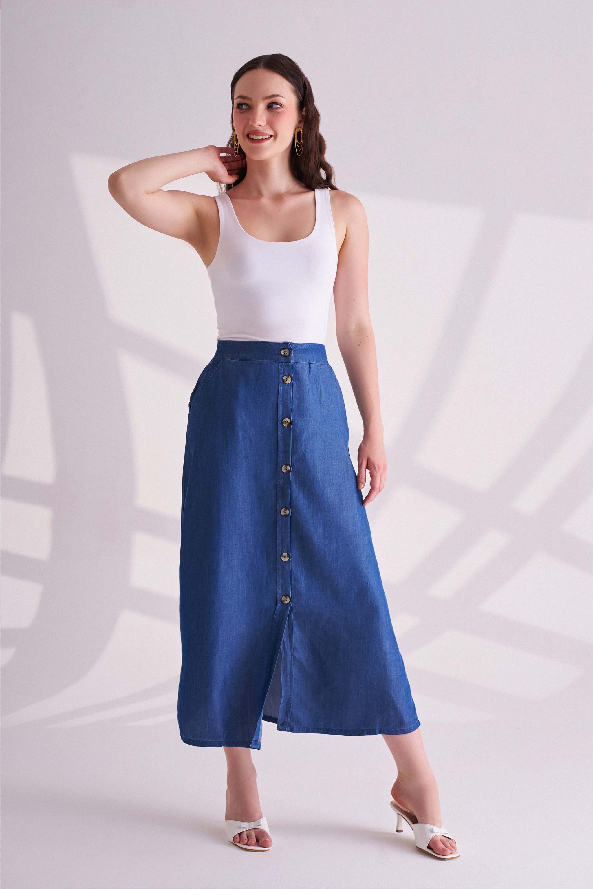 Denim Blue Casual Skirt