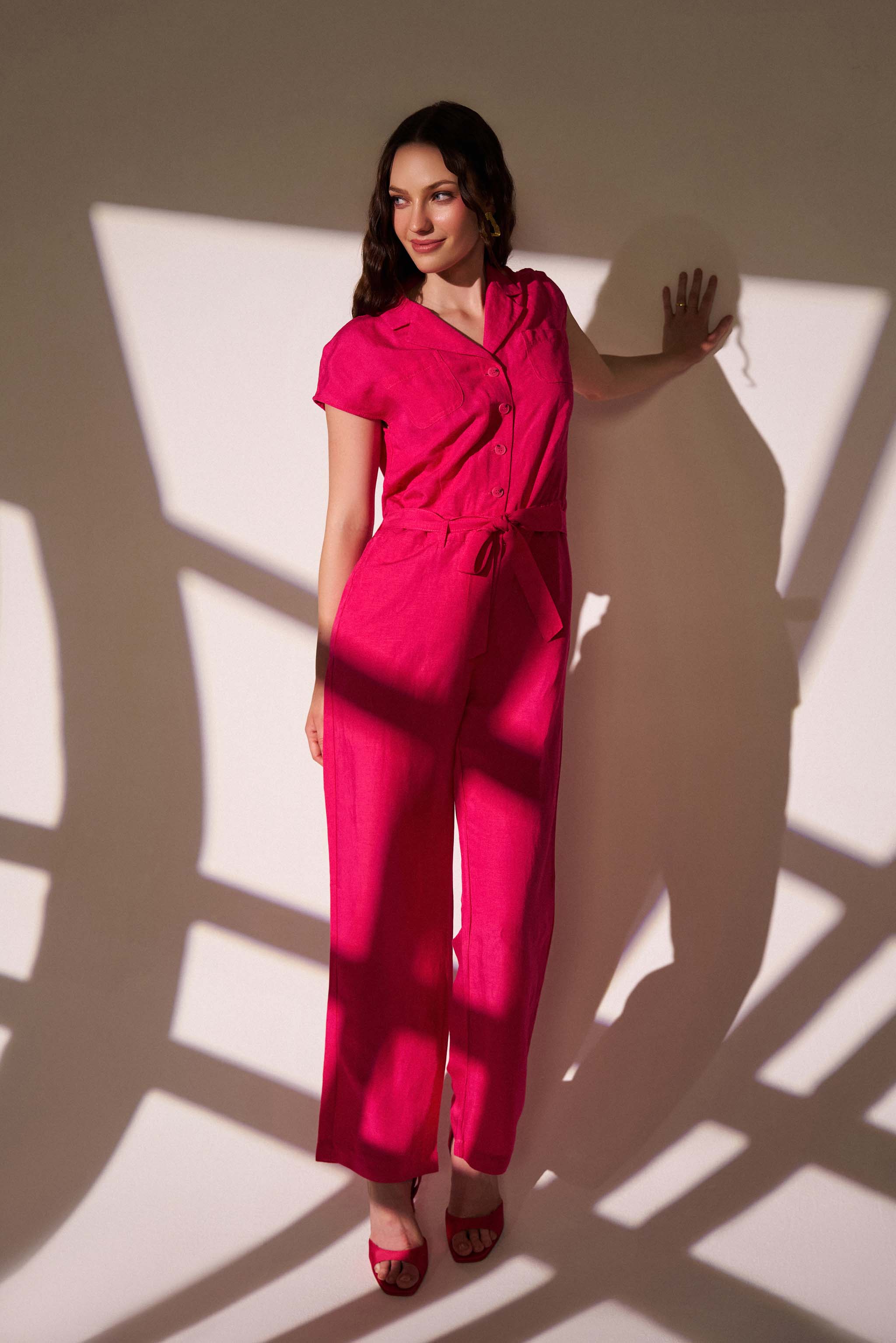 Dark Pink Linen Jumpsuit