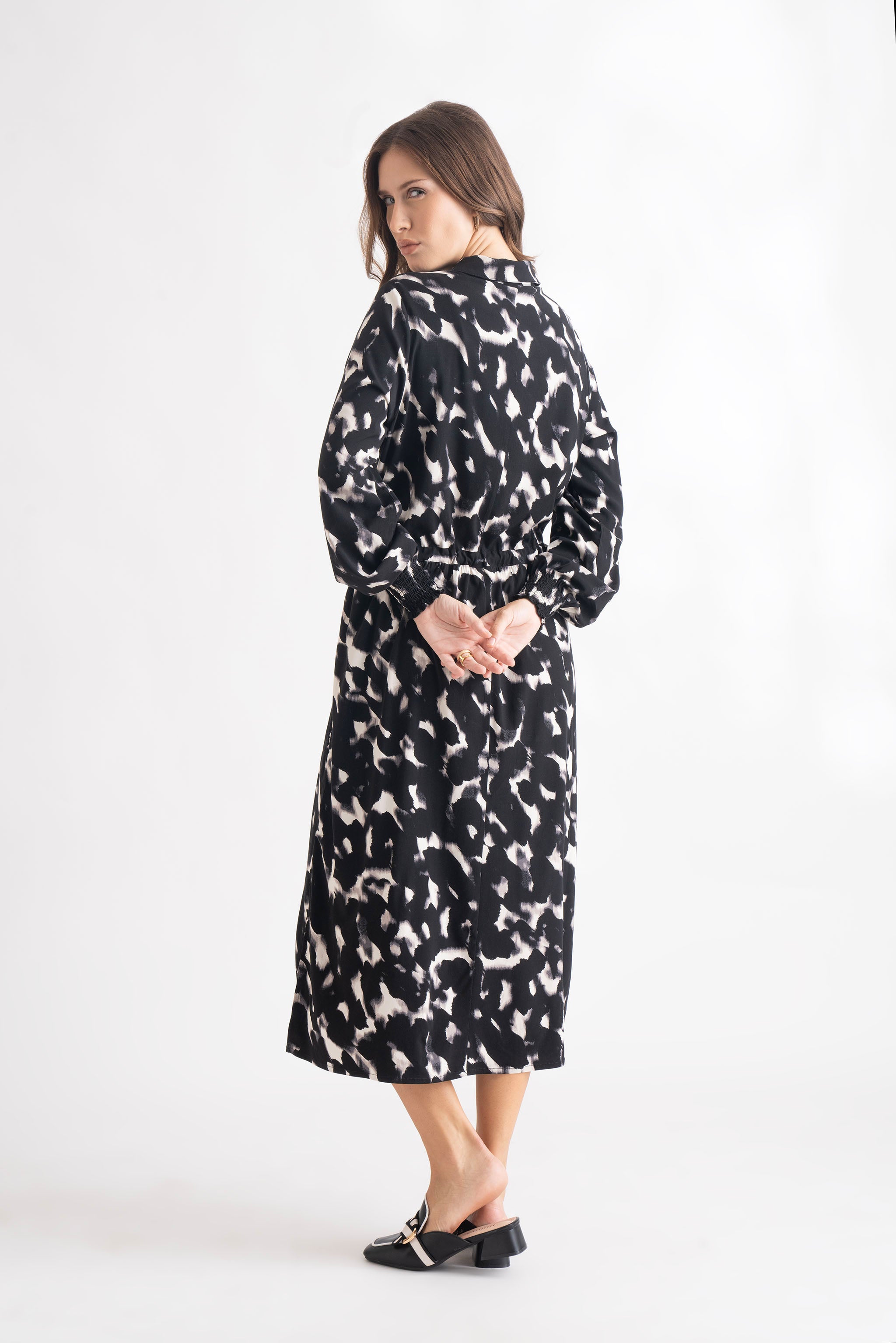 Black Printed Full Sleeves Dress