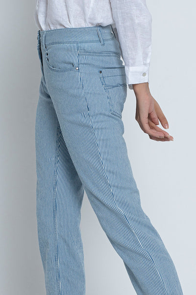 Blue and White Stripes Narrow Pants