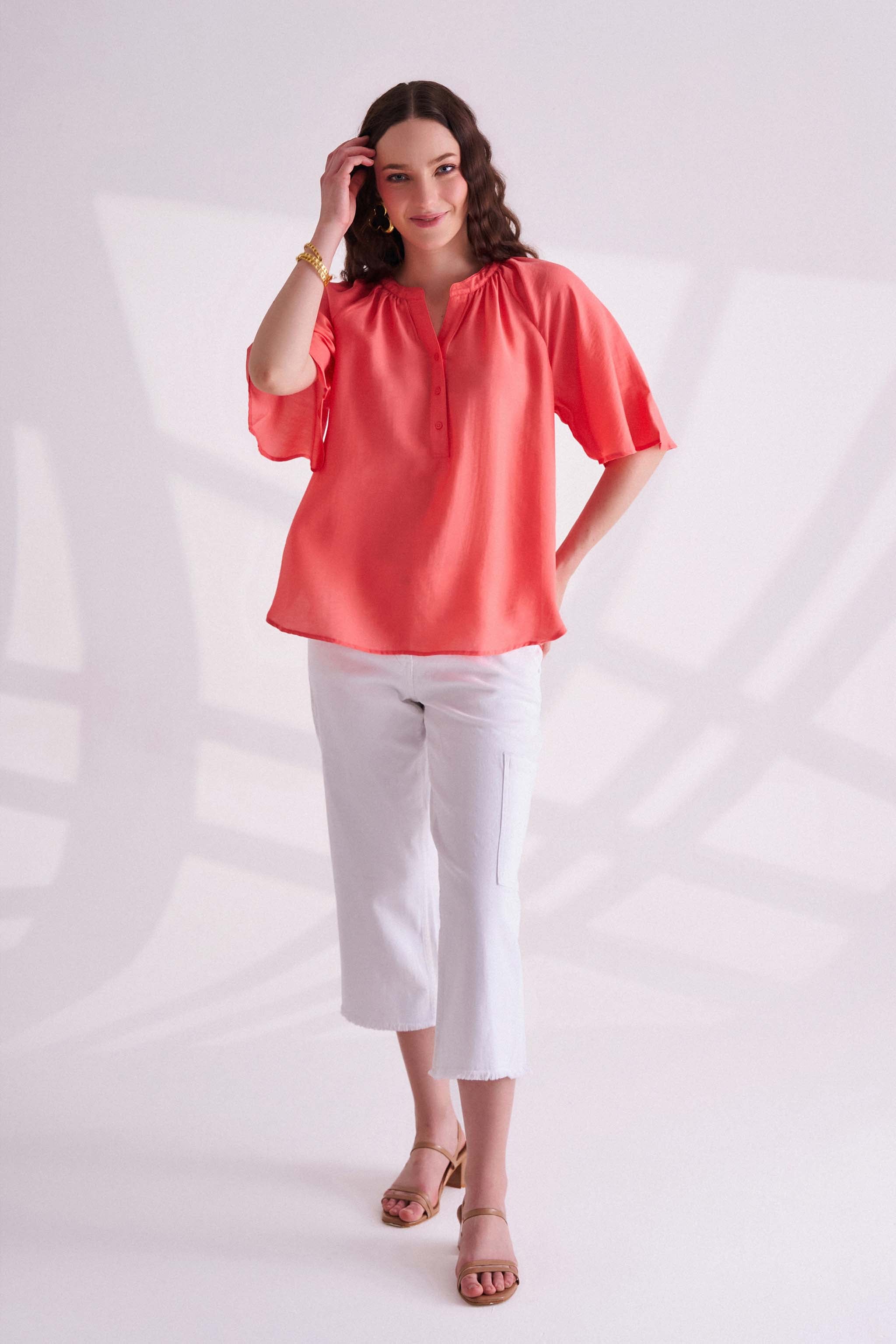 Orange Half Sleeves Top