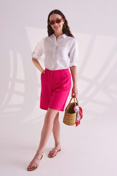 Dark Pink Linen Shorts