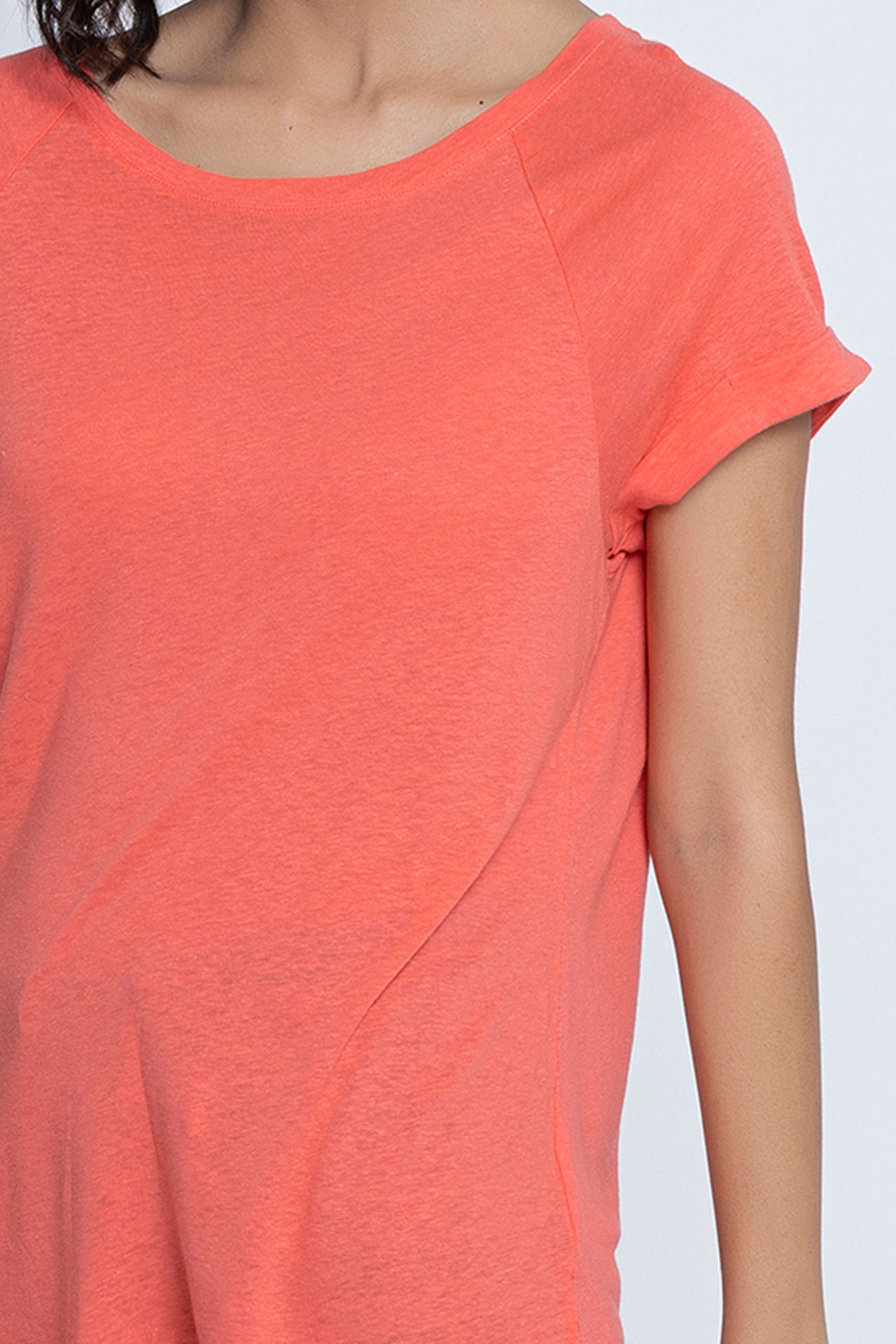 Coral Pink Half-Sleeves Tops
