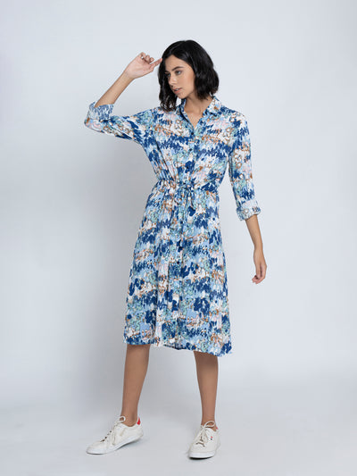 Blue Abstract Printed Dress