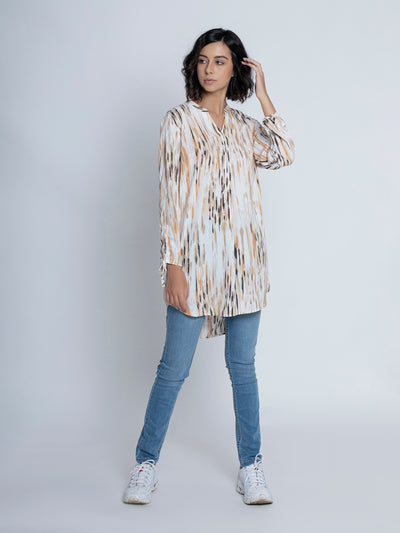 Toffee Printed Tunic with Roll-up Sleeves