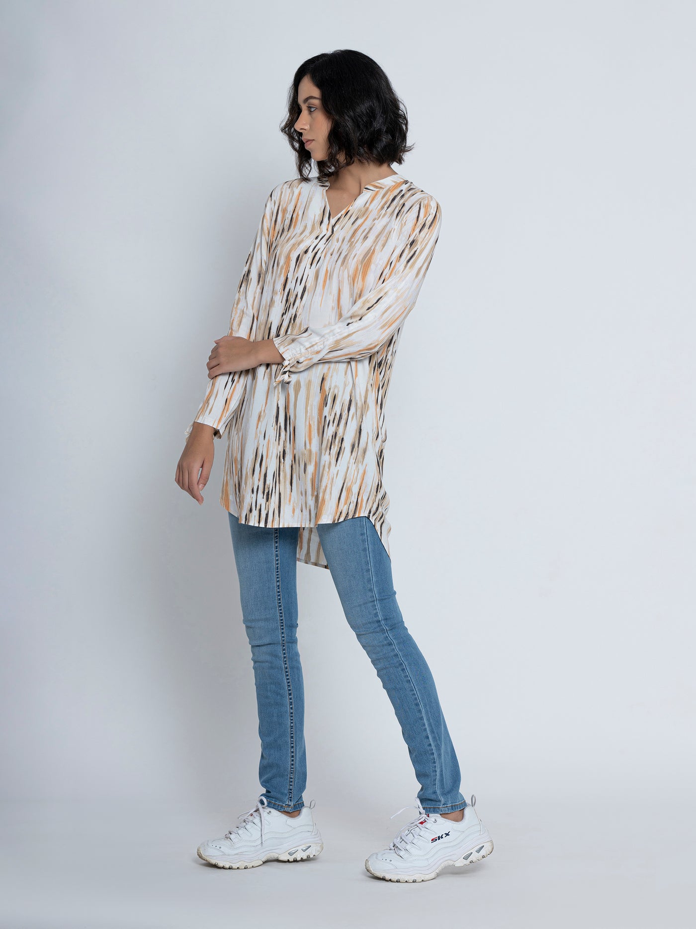 Toffee Printed Tunic with Roll-up Sleeves