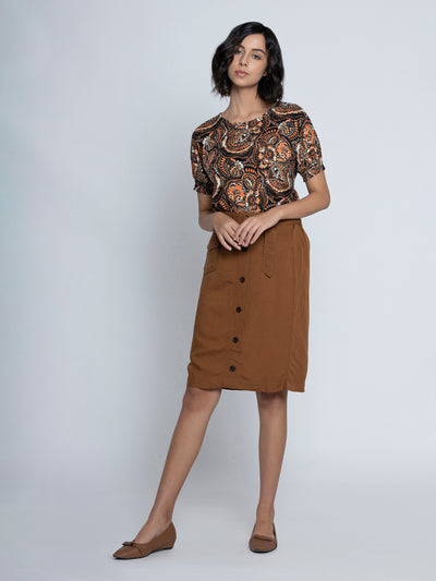 All Over Printed Brown Hues Top