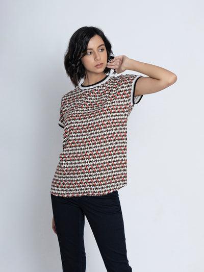 Faded Rose Printed Roundneck Top