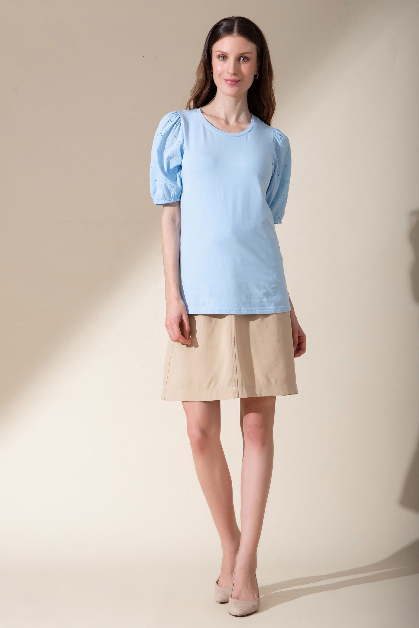 Blue T-Shirt with Embroidered Sleeves